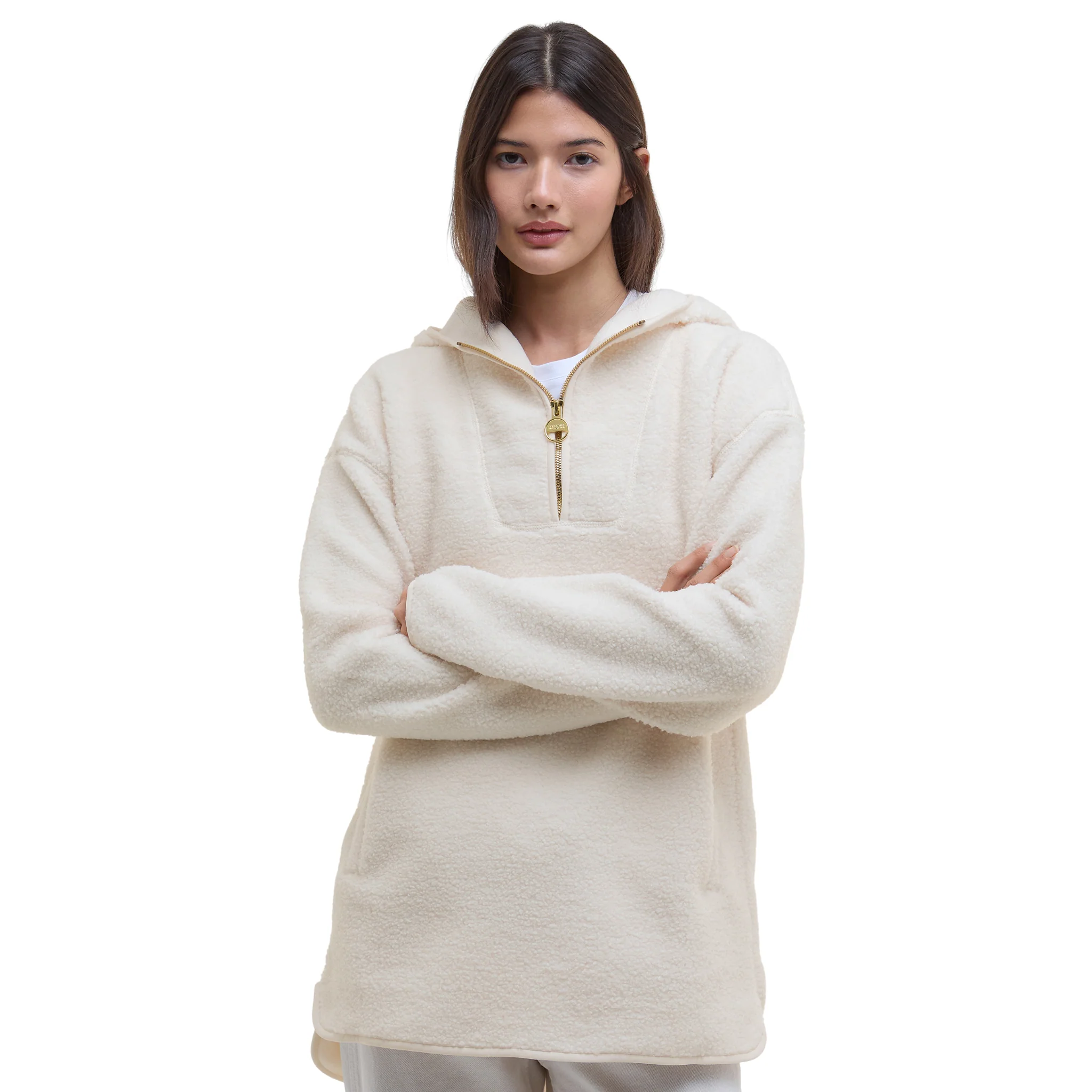 Womens Barbour International Ecru Boston Fleece Hoodie - Image 2