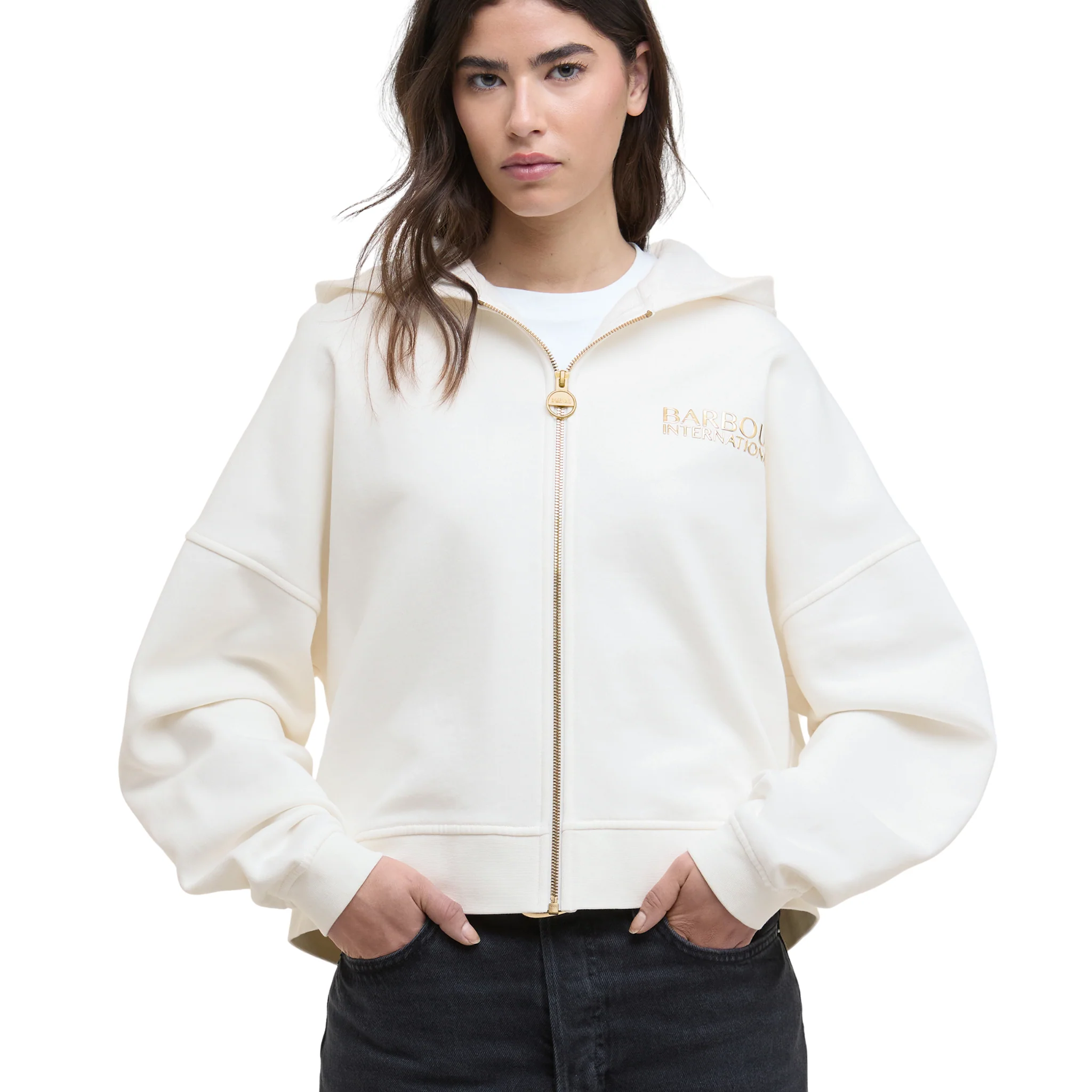 Womens Barbour International Off White Lana Zip Hoodie - Image 2