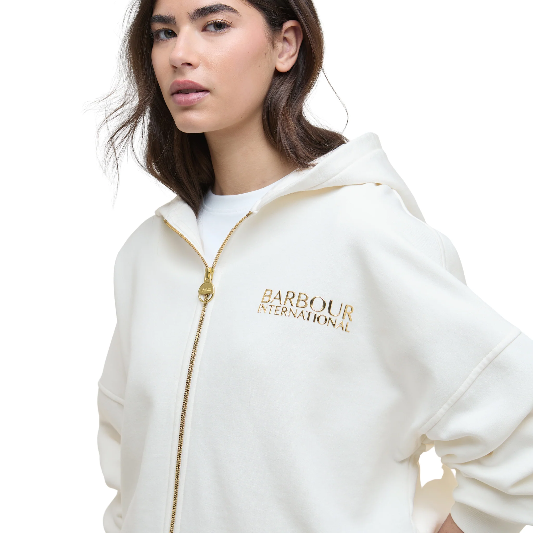 Womens Barbour International Off White Lana Zip Hoodie - Image 4