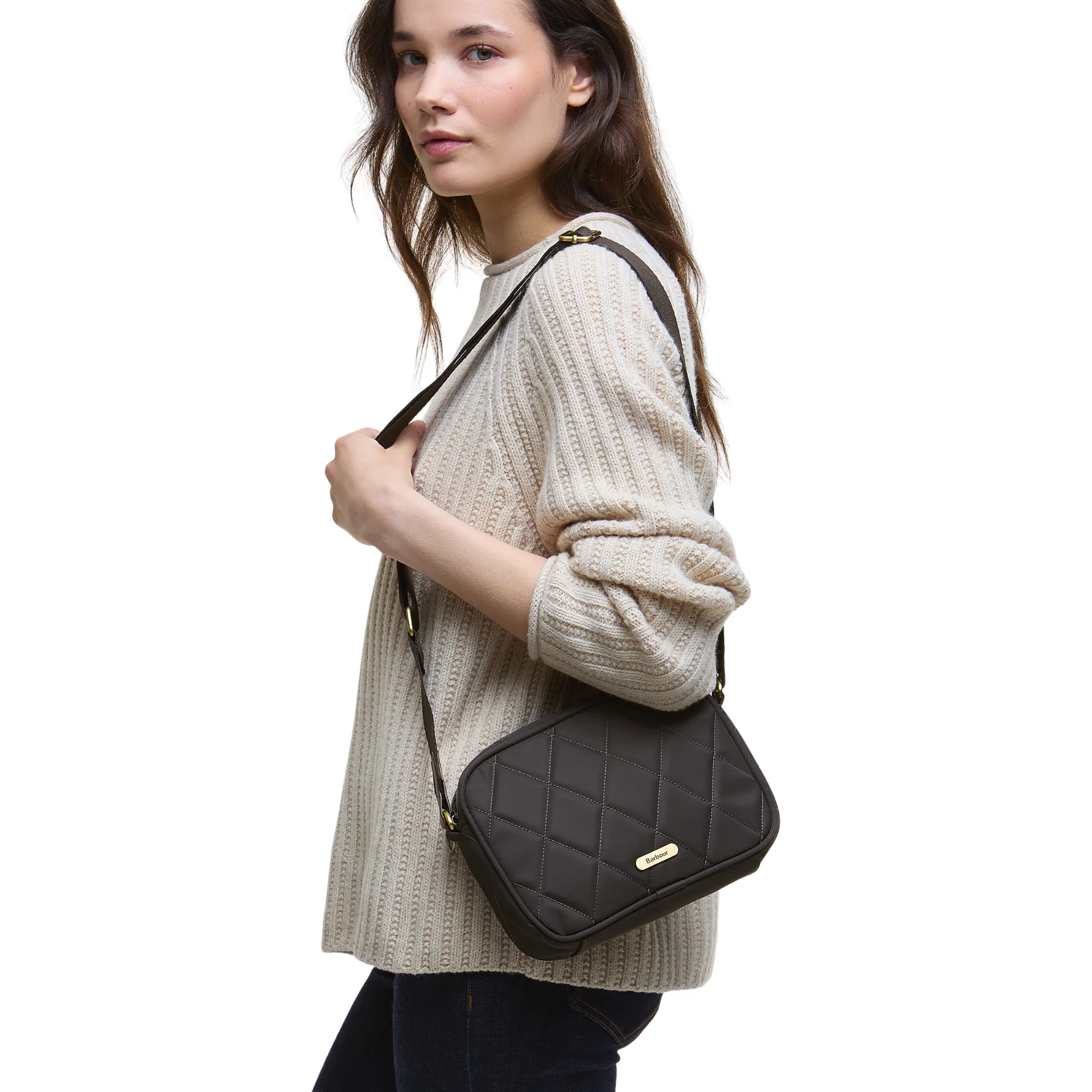 Womens Barbour Olive Quilted Crossbody Bag - Image 3