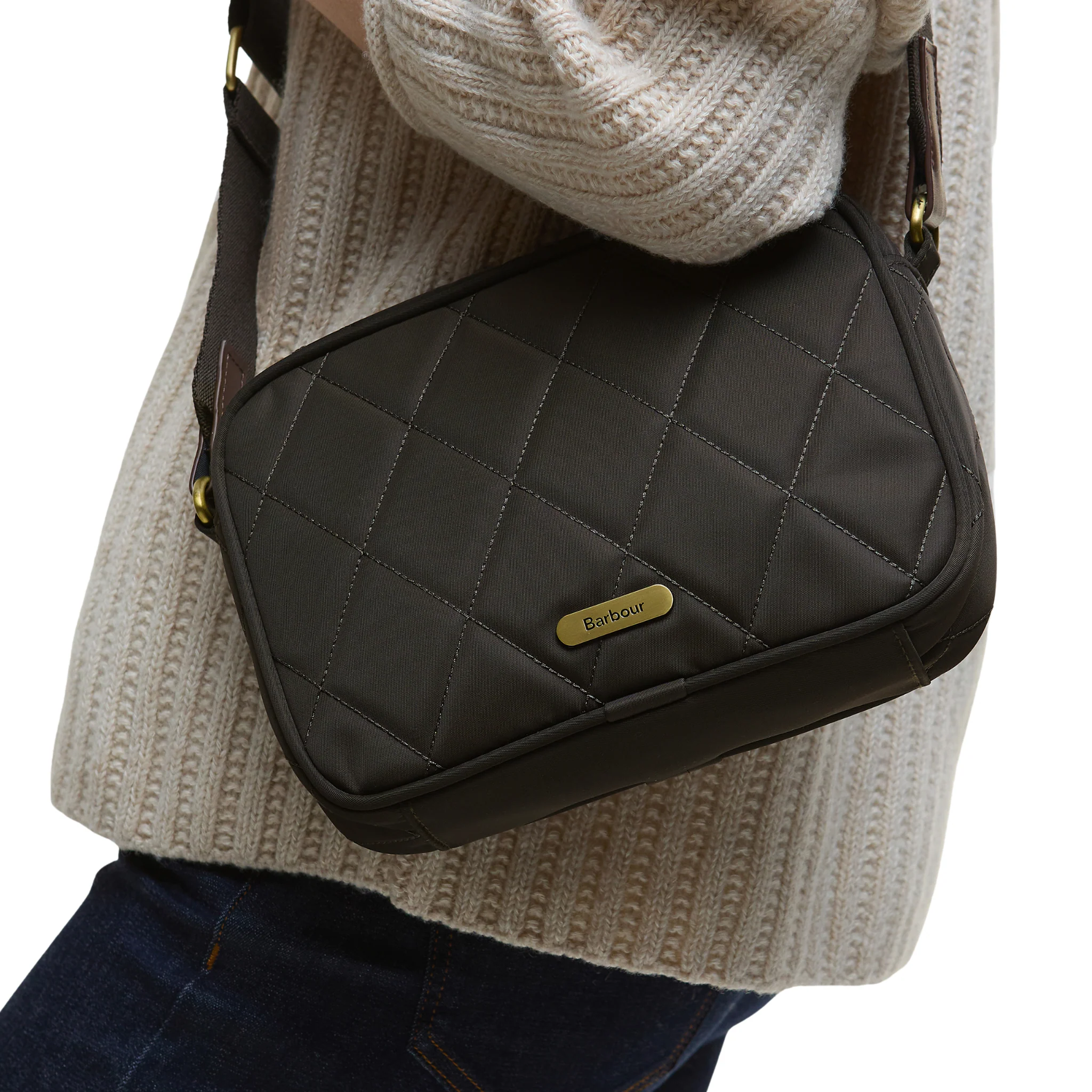 Womens Barbour Olive Quilted Crossbody Bag - Image 7