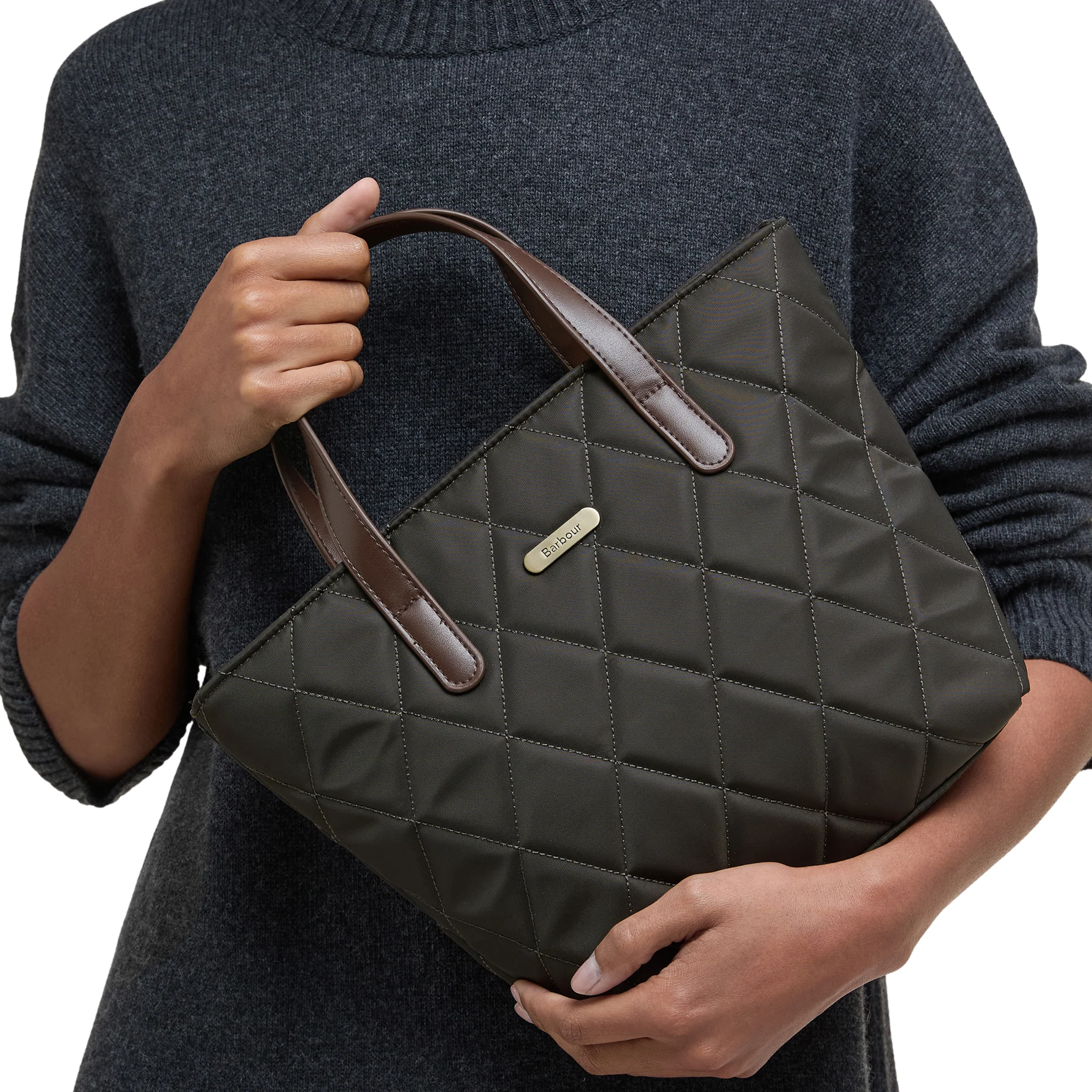 Womens Barbour Olive Quilted Mini Tote Bag - Image 10