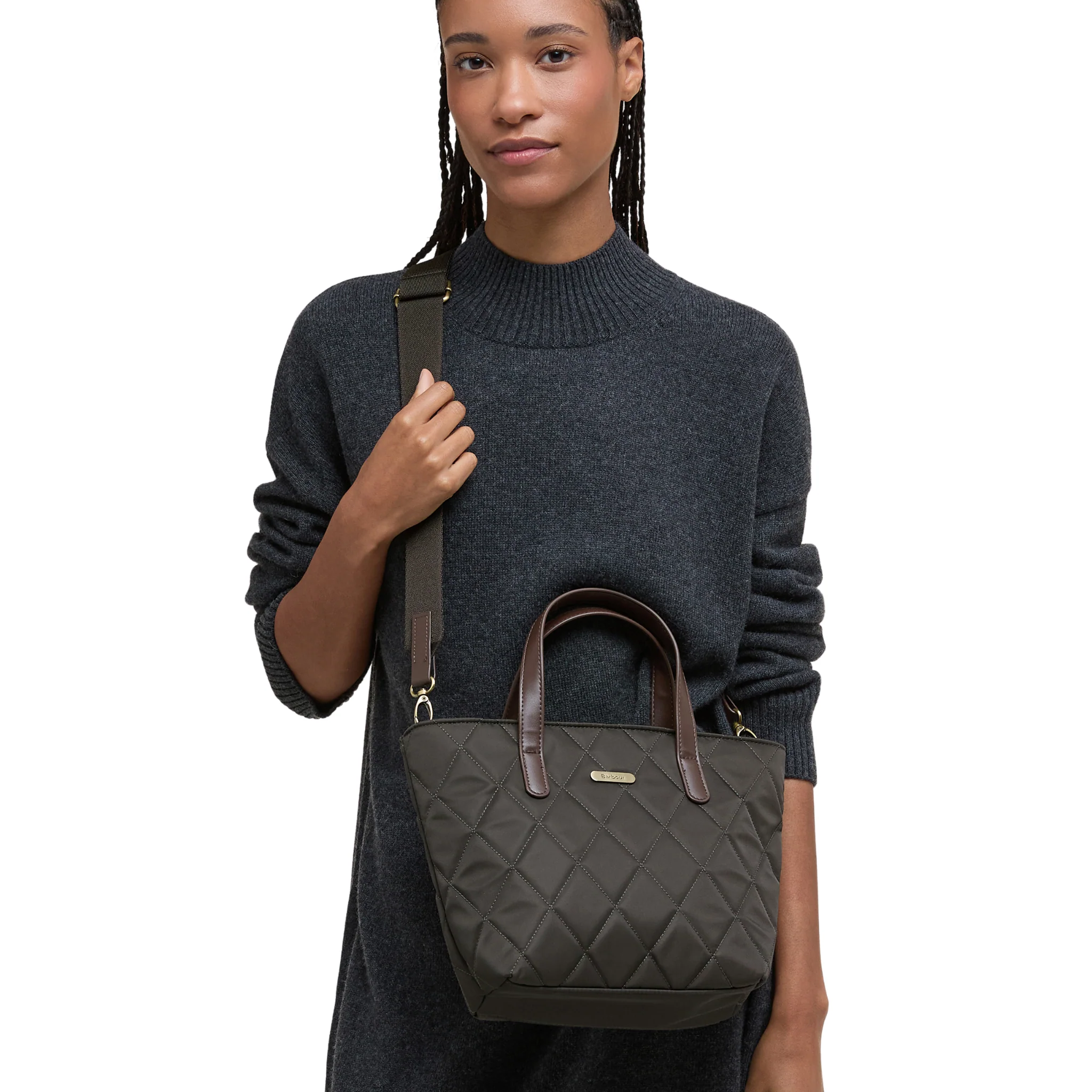 Womens Barbour Olive Quilted Mini Tote Bag - Image 4