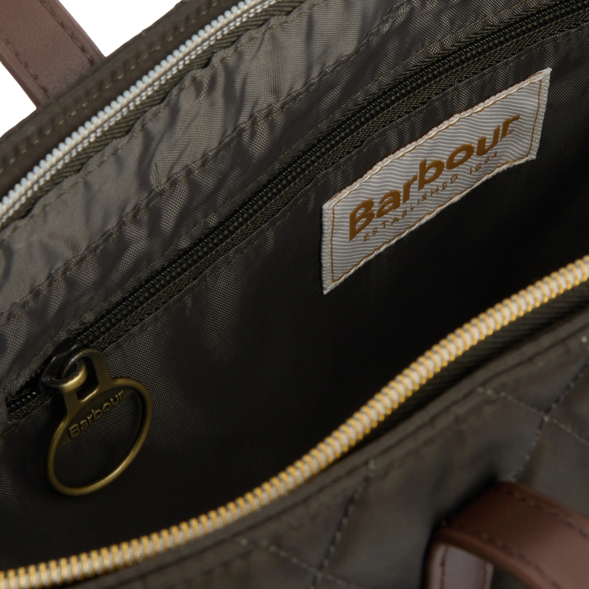 Womens Barbour Olive Quilted Tote Bag - Image 8