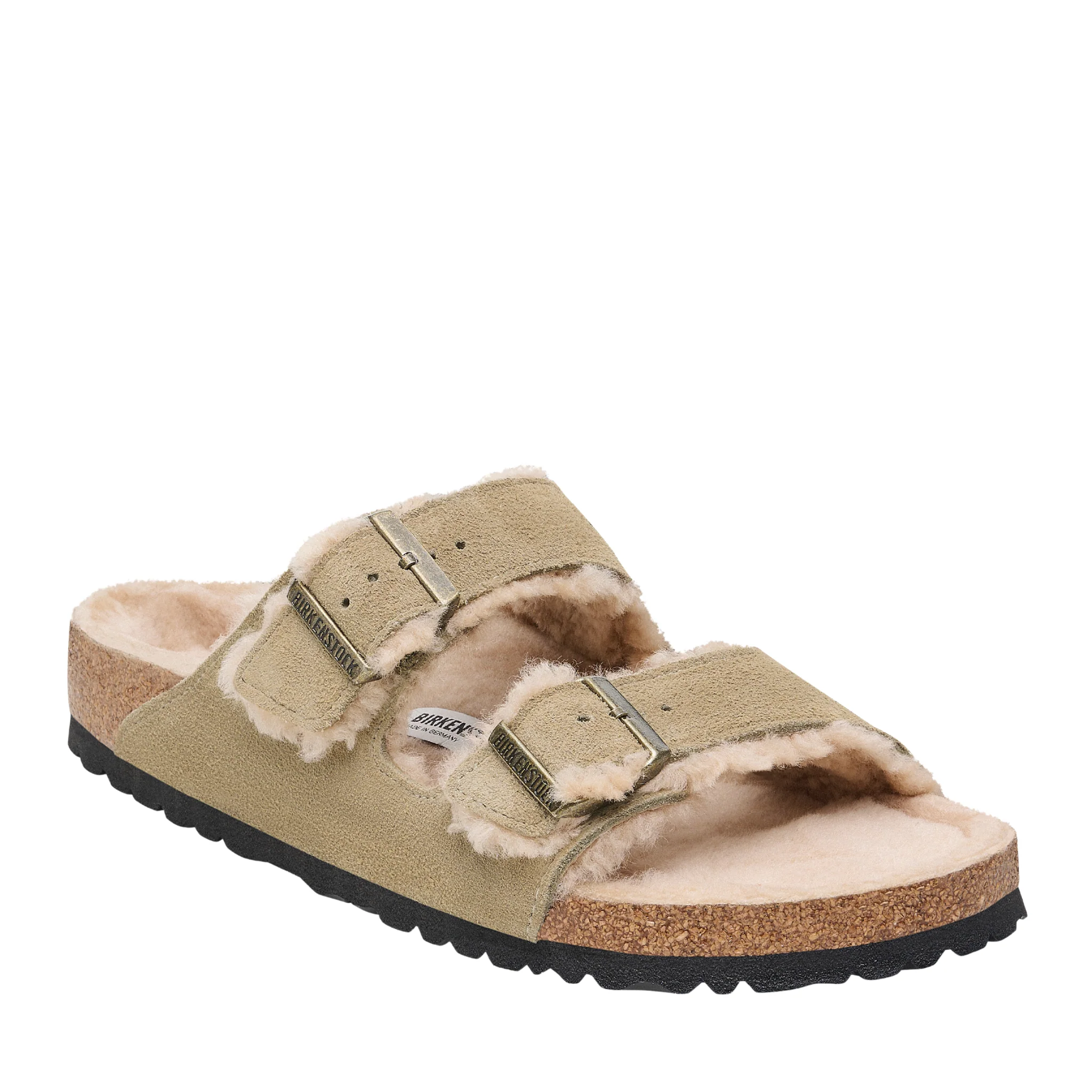 Womens Birkenstock Taupe Arizona Shearling Suede Sandals - Image 2