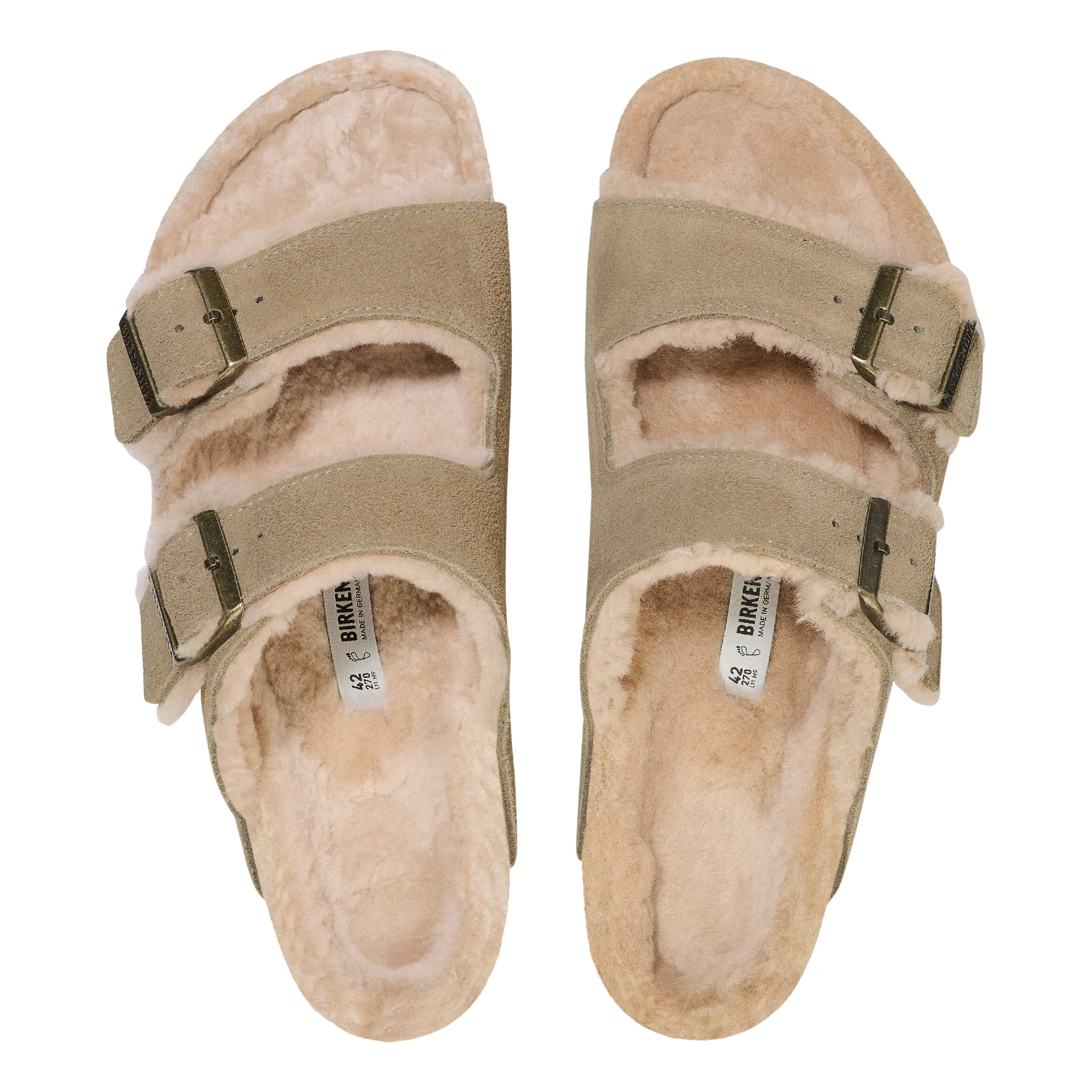 Womens Birkenstock Taupe Arizona Shearling Suede Sandals - Image 3