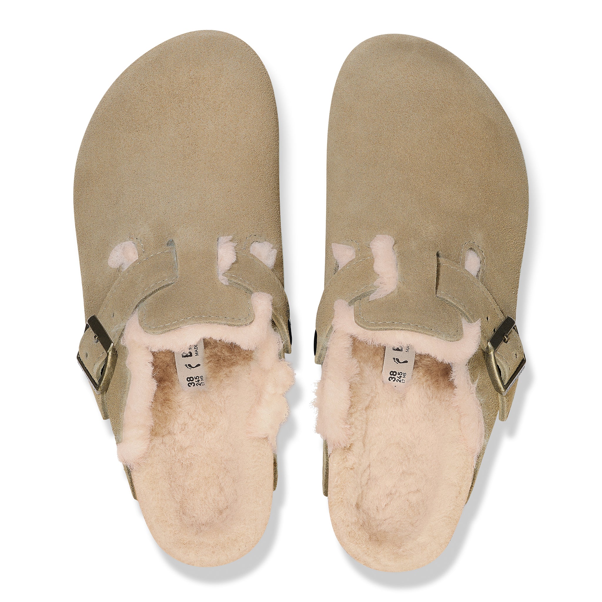 Womens Birkenstock Taupe Boston Shearling Suede Clogs - Image 3