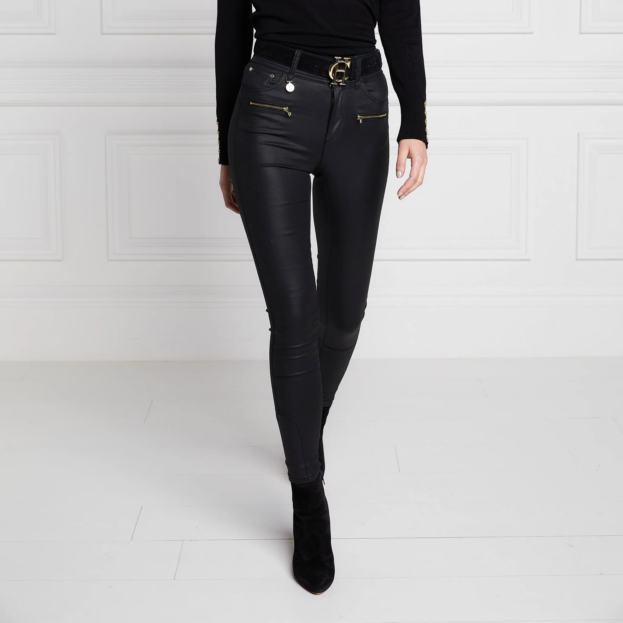 Womens Holland Cooper Black Coated Jodhpur Jeans - Image 2