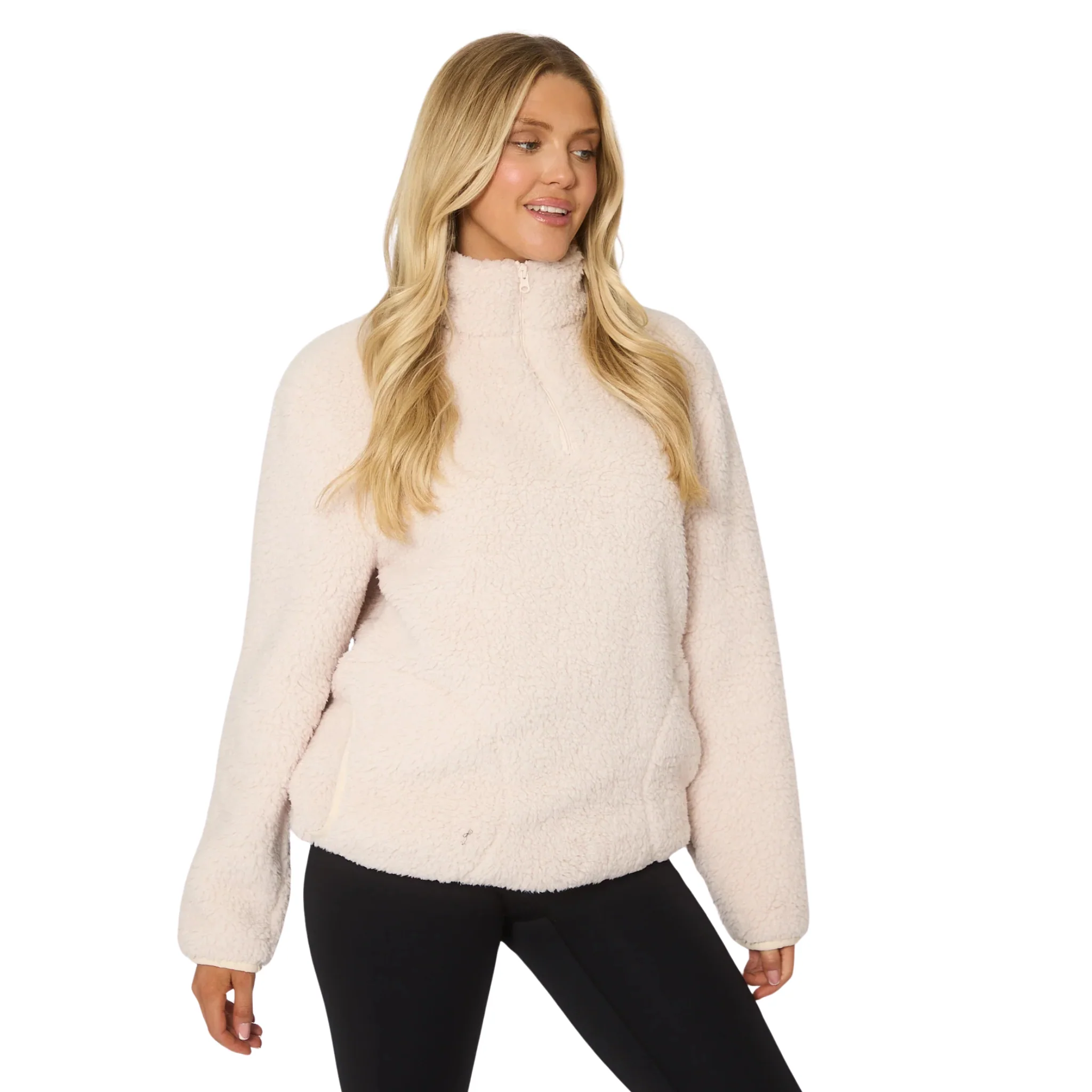 Womens Cream Borg 1/4 Zip Jumper - Image 2