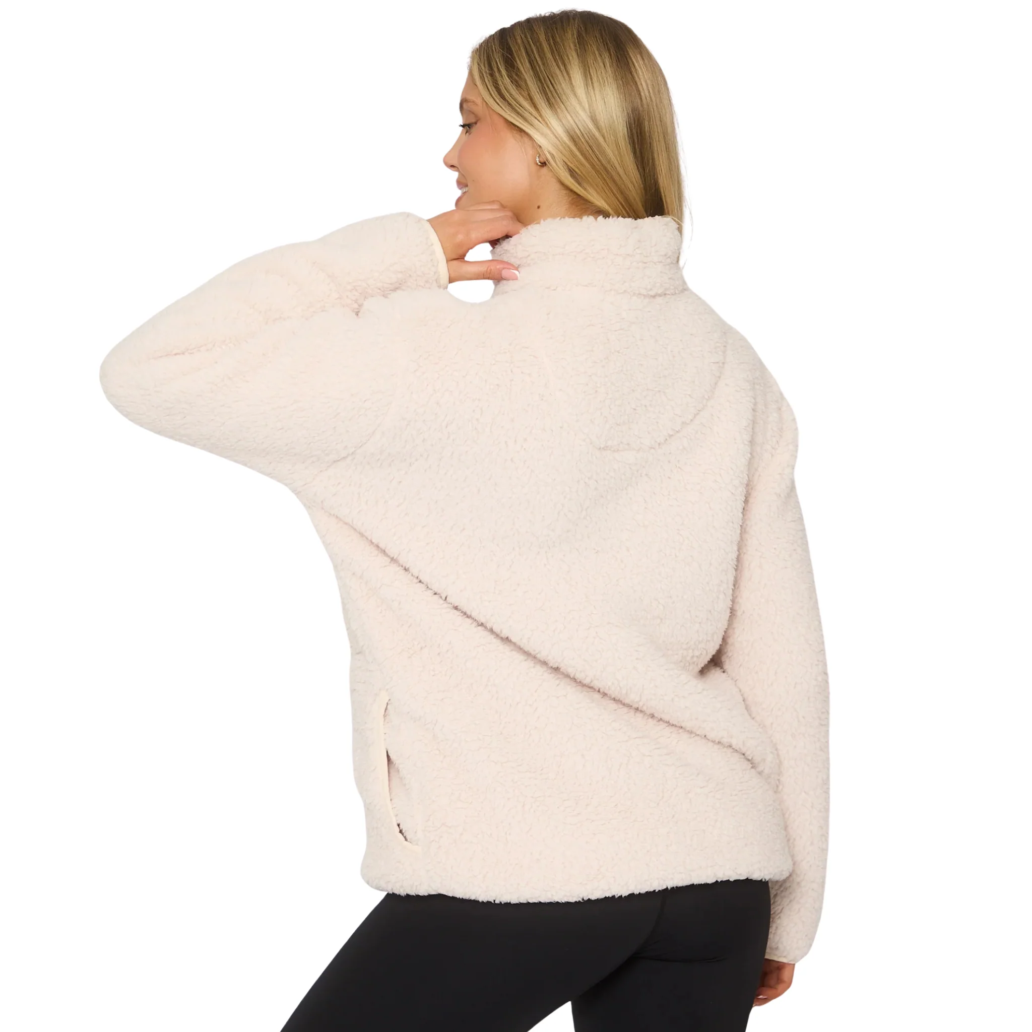 Womens Cream Borg 1/4 Zip Jumper - Image 3
