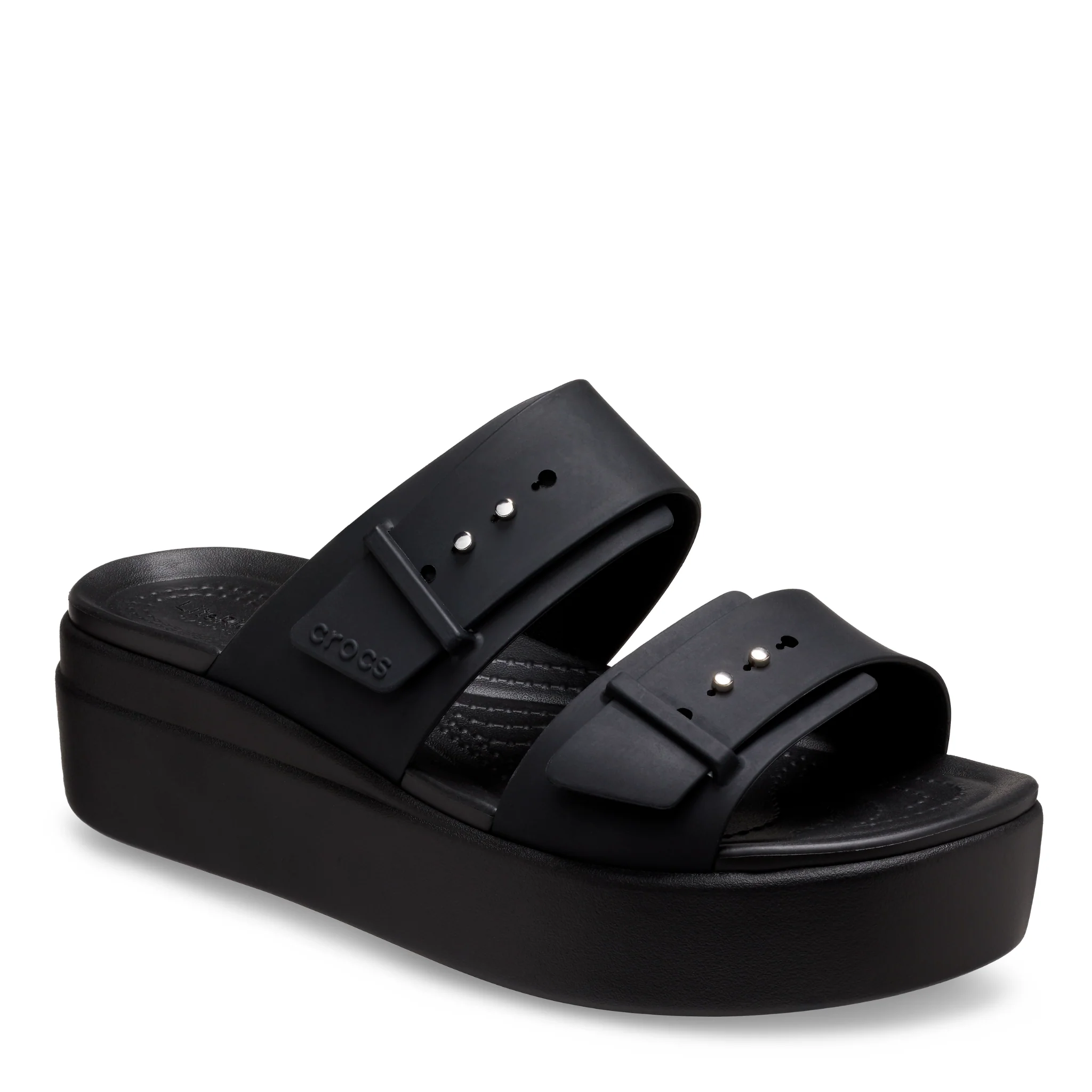 Womens Crocs Black Brooklyn Buckle Low Wedge Sandals - Image 2