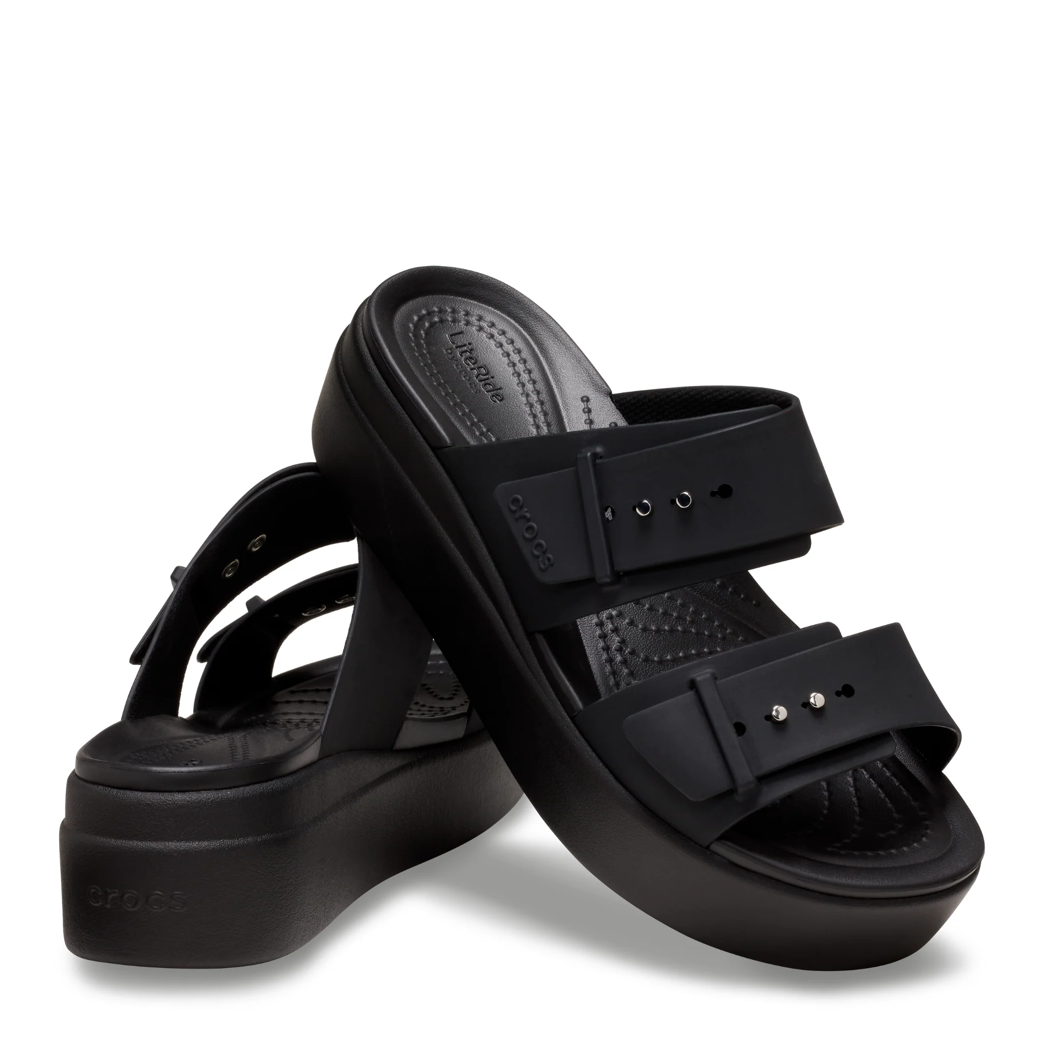 Womens Crocs Black Brooklyn Buckle Low Wedge Sandals - Image 3