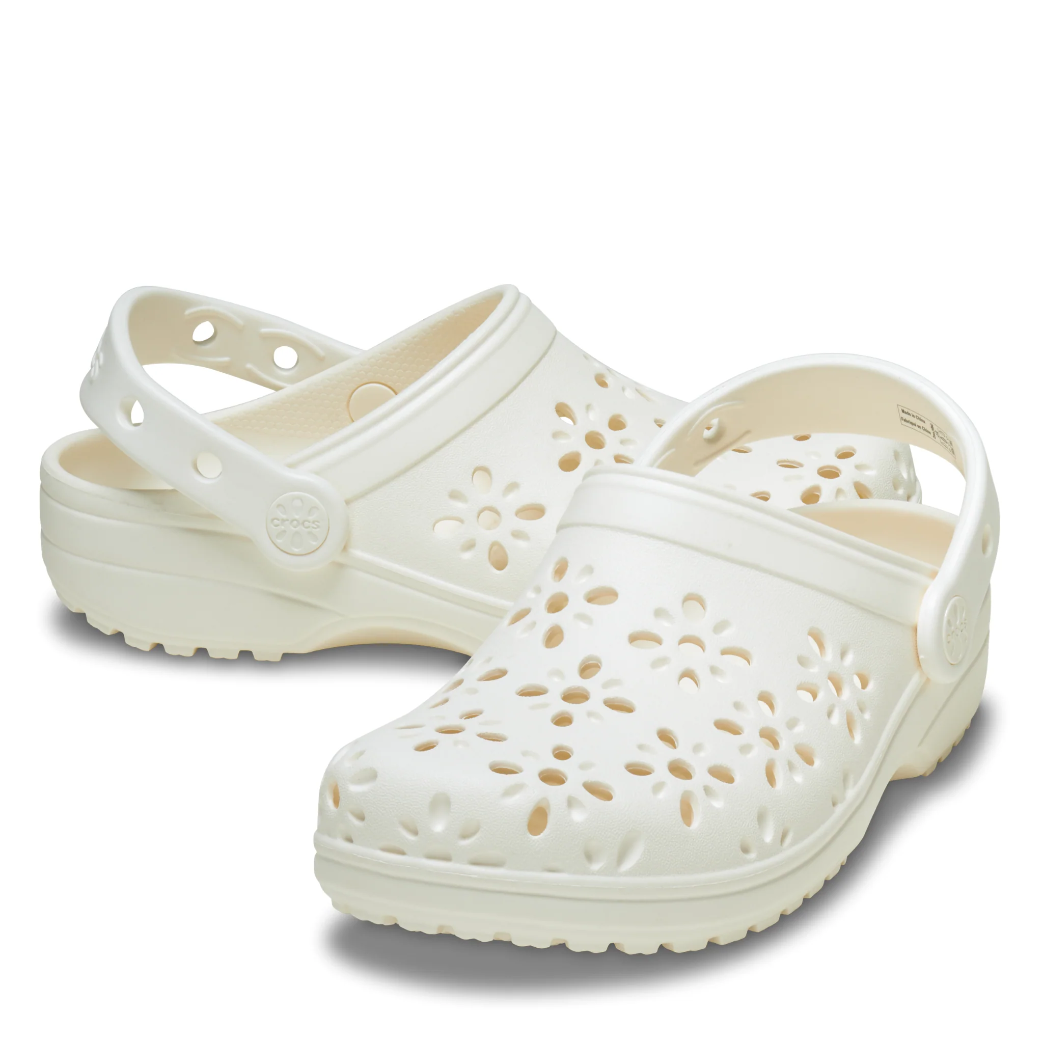 Womens Crocs Chalk Classic Floral Cut Out Clogs - Image 3