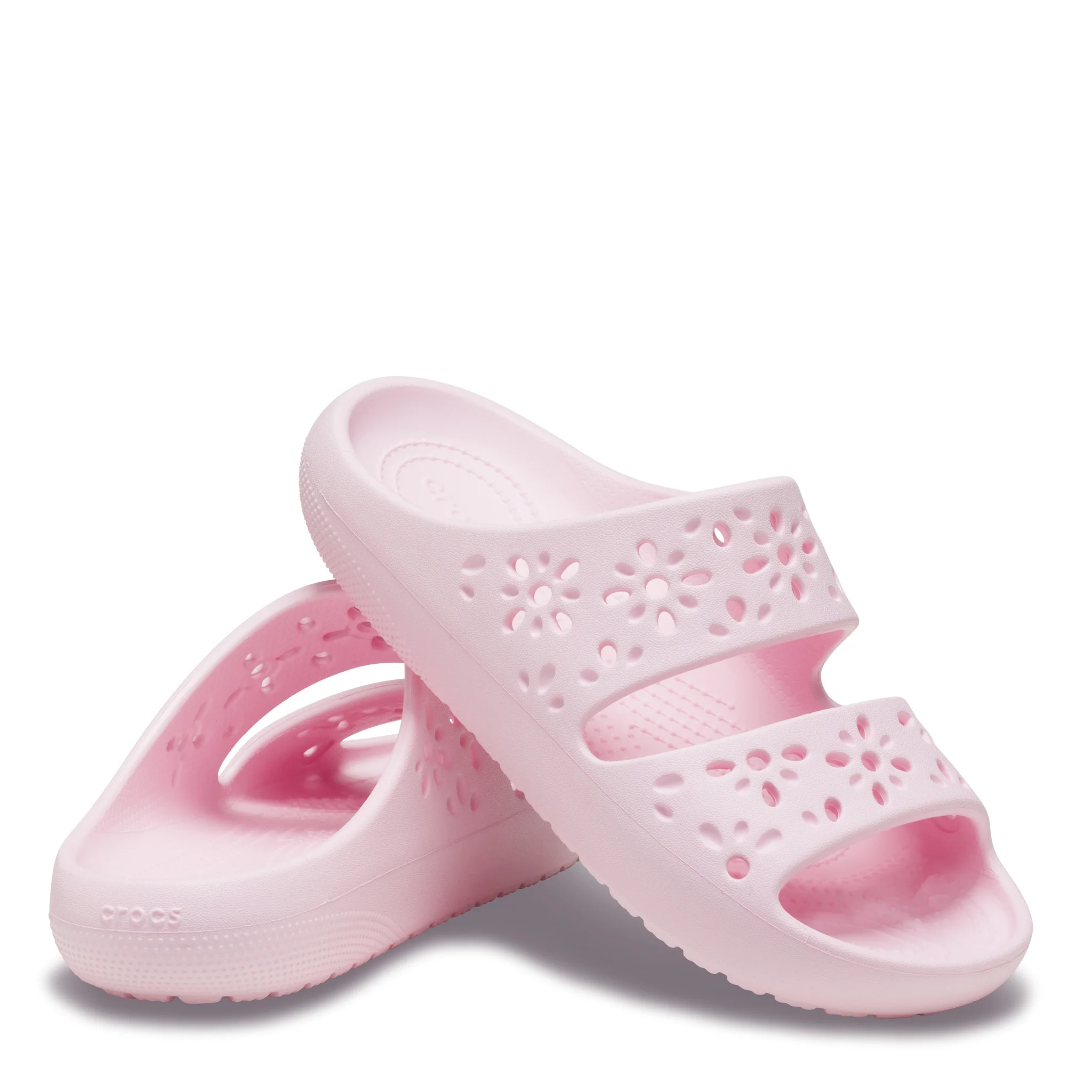 Womens Crocs Pink Milk Classic Floral Cut Out Sandals - Image 3