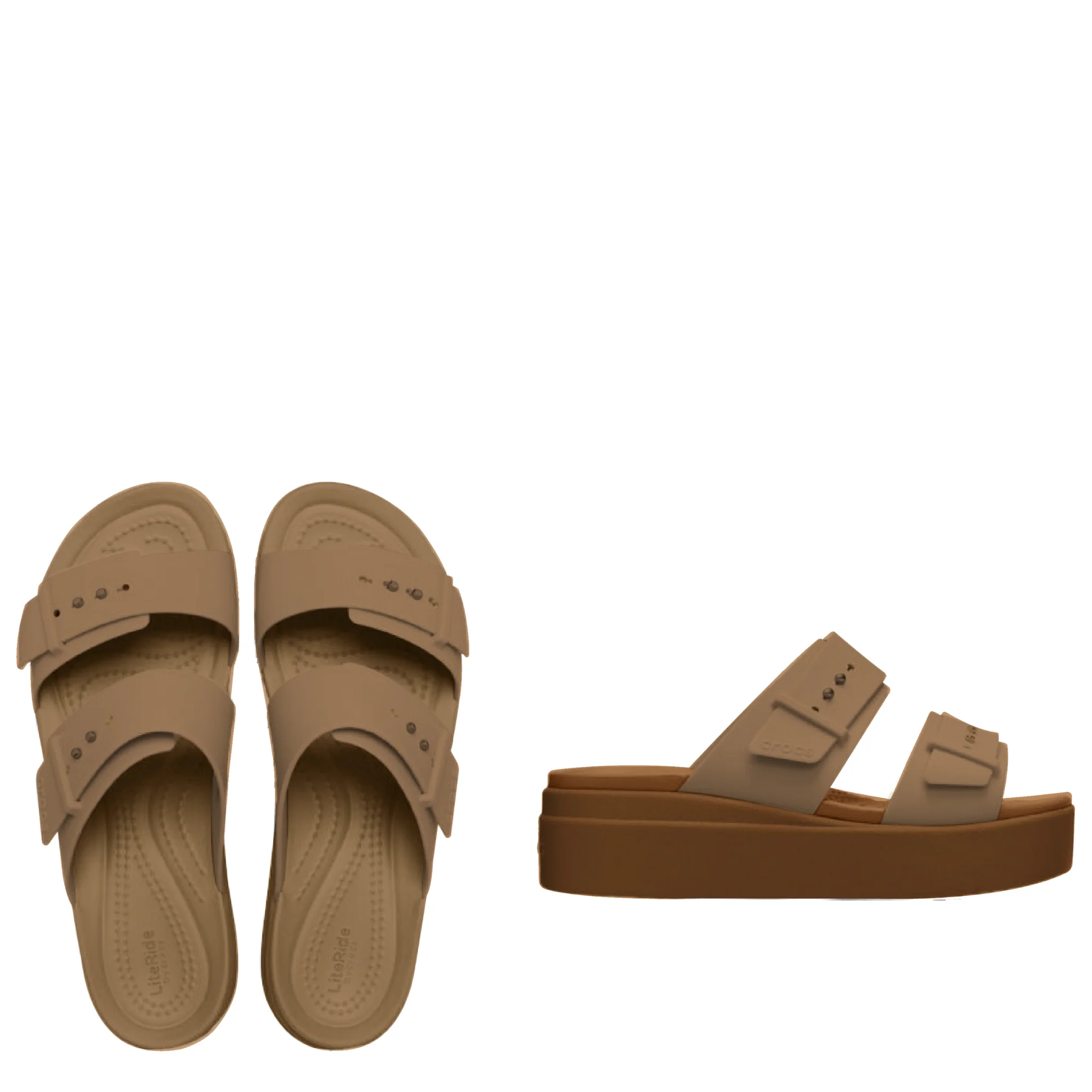 Womens Crocs Umber Brooklyn Buckle Low Wedge Sandals - Image 3