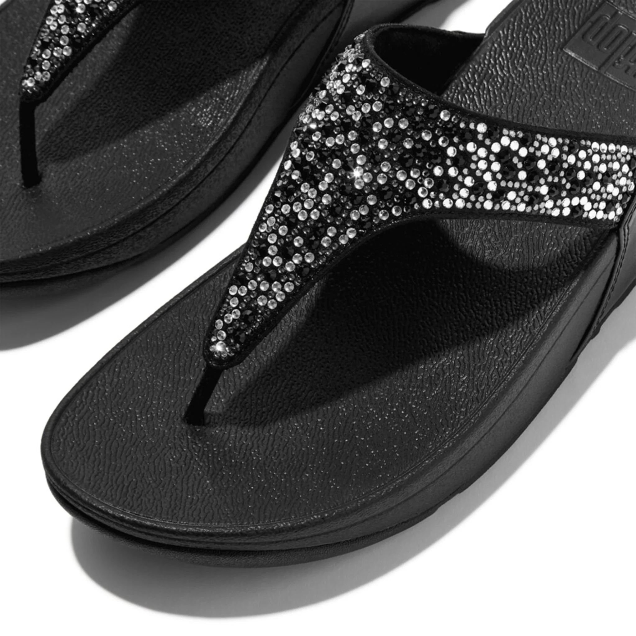 Womens FitFlop All Black Lulu Crystal Mix Toe Post Sandals - Image 2