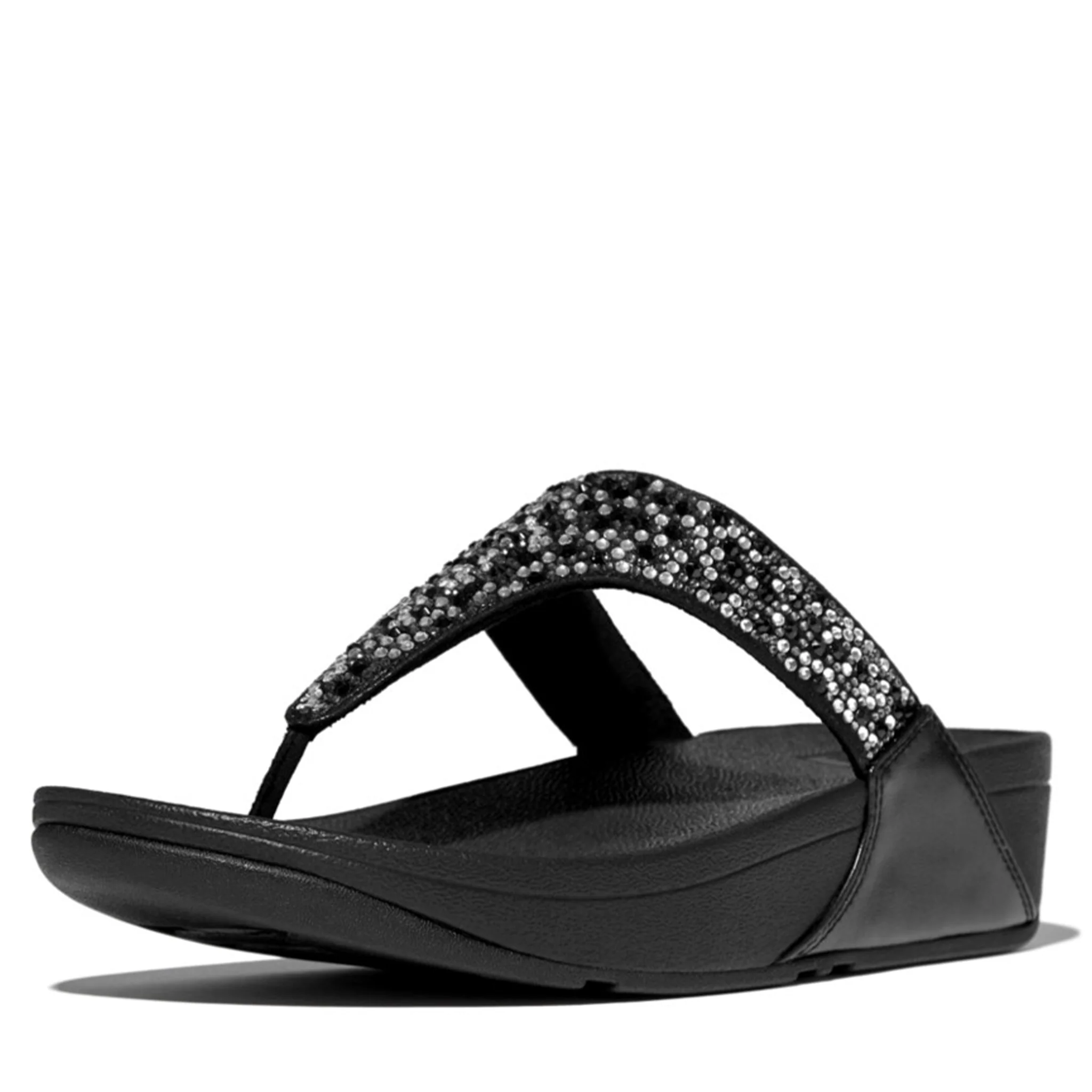 Womens FitFlop All Black Lulu Crystal Mix Toe Post Sandals - Image 3