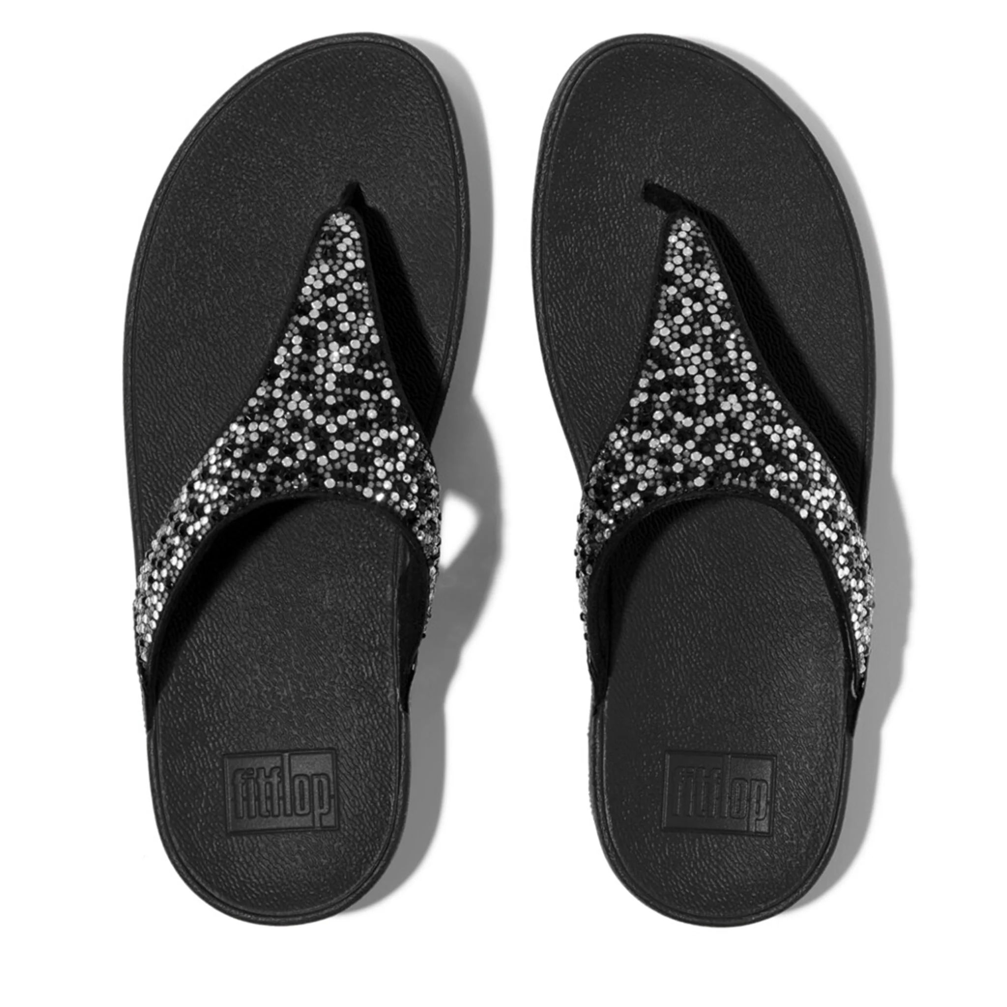 Womens FitFlop All Black Lulu Crystal Mix Toe Post Sandals - Image 4