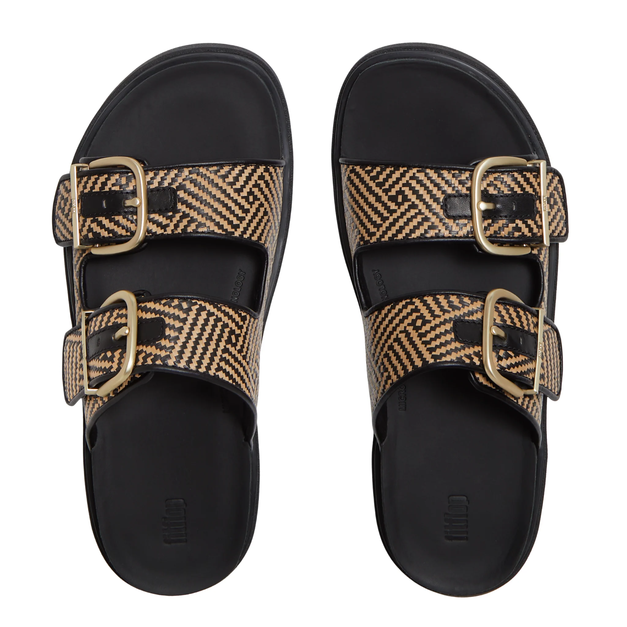 Womens FitFlop Black Graphic-Weave Gen-FF Buckle Slide Sandals - Image 2