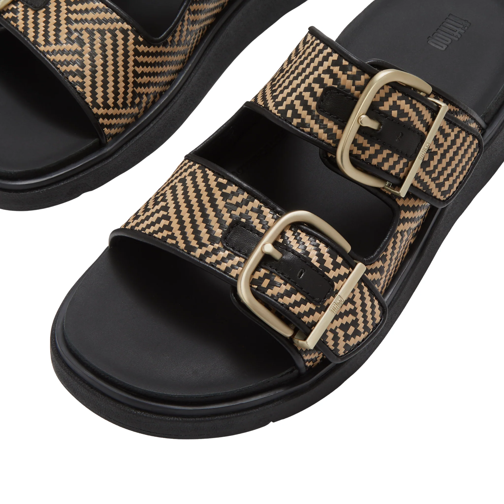 Womens FitFlop Black Graphic-Weave Gen-FF Buckle Slide Sandals - Image 3