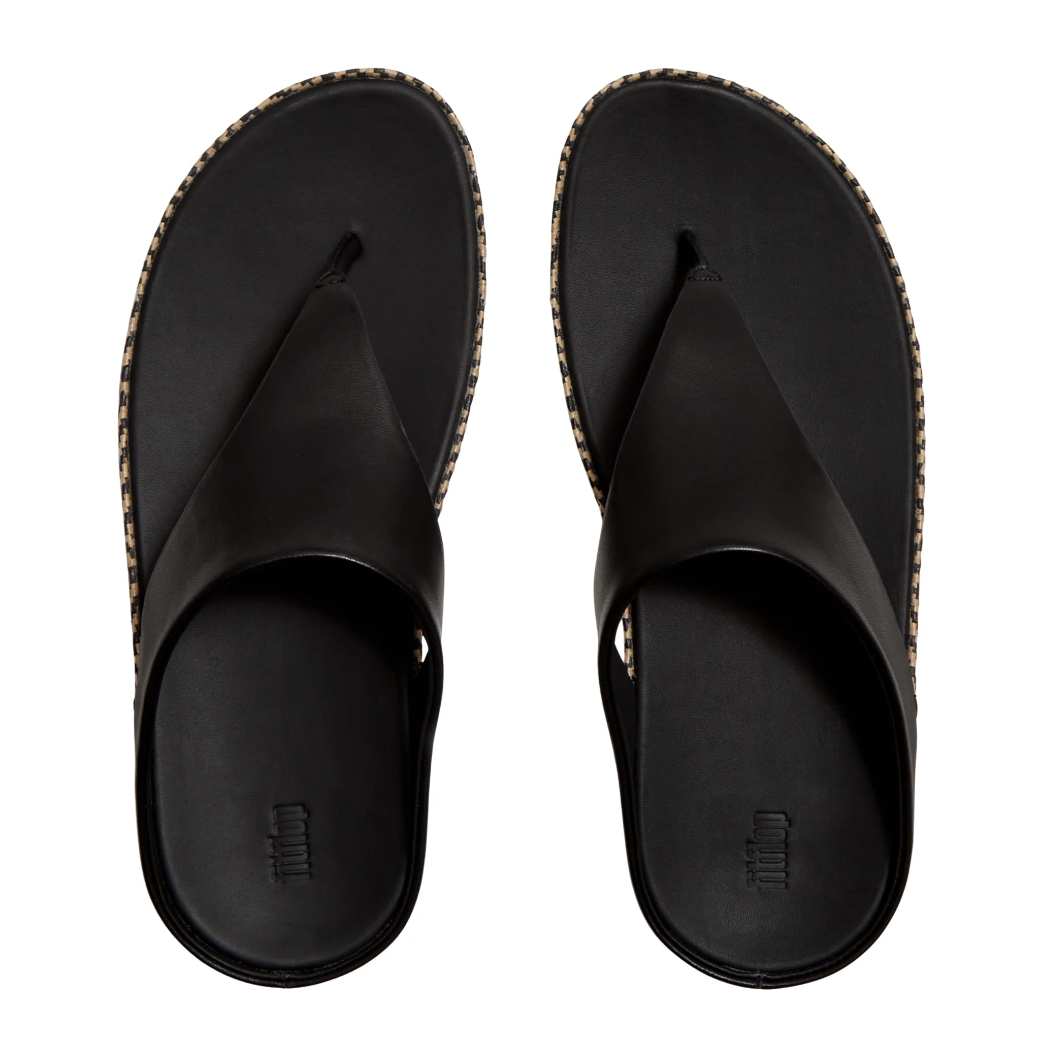 Womens FitFlop Black Graphic-Weave Lulu Lux Leather Toe-Post Sandals - Image 2