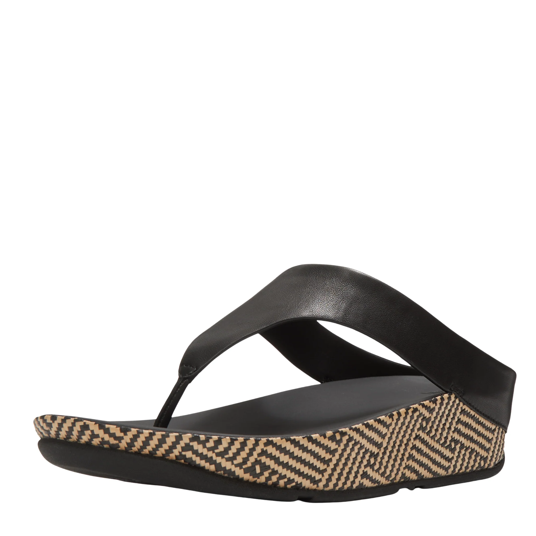 Womens FitFlop Black Graphic-Weave Lulu Lux Leather Toe-Post Sandals - Image 3