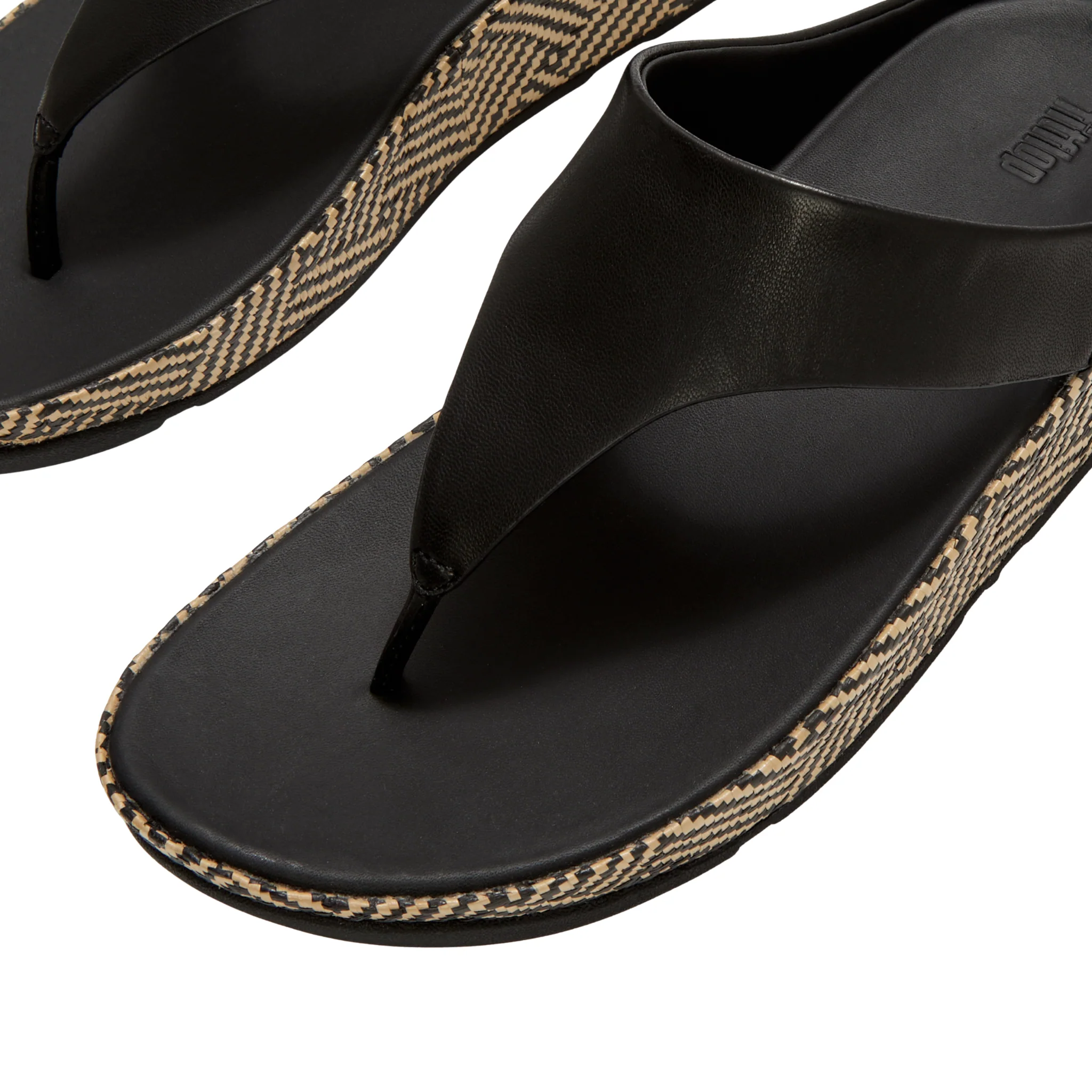 Womens FitFlop Black Graphic-Weave Lulu Lux Leather Toe-Post Sandals - Image 4