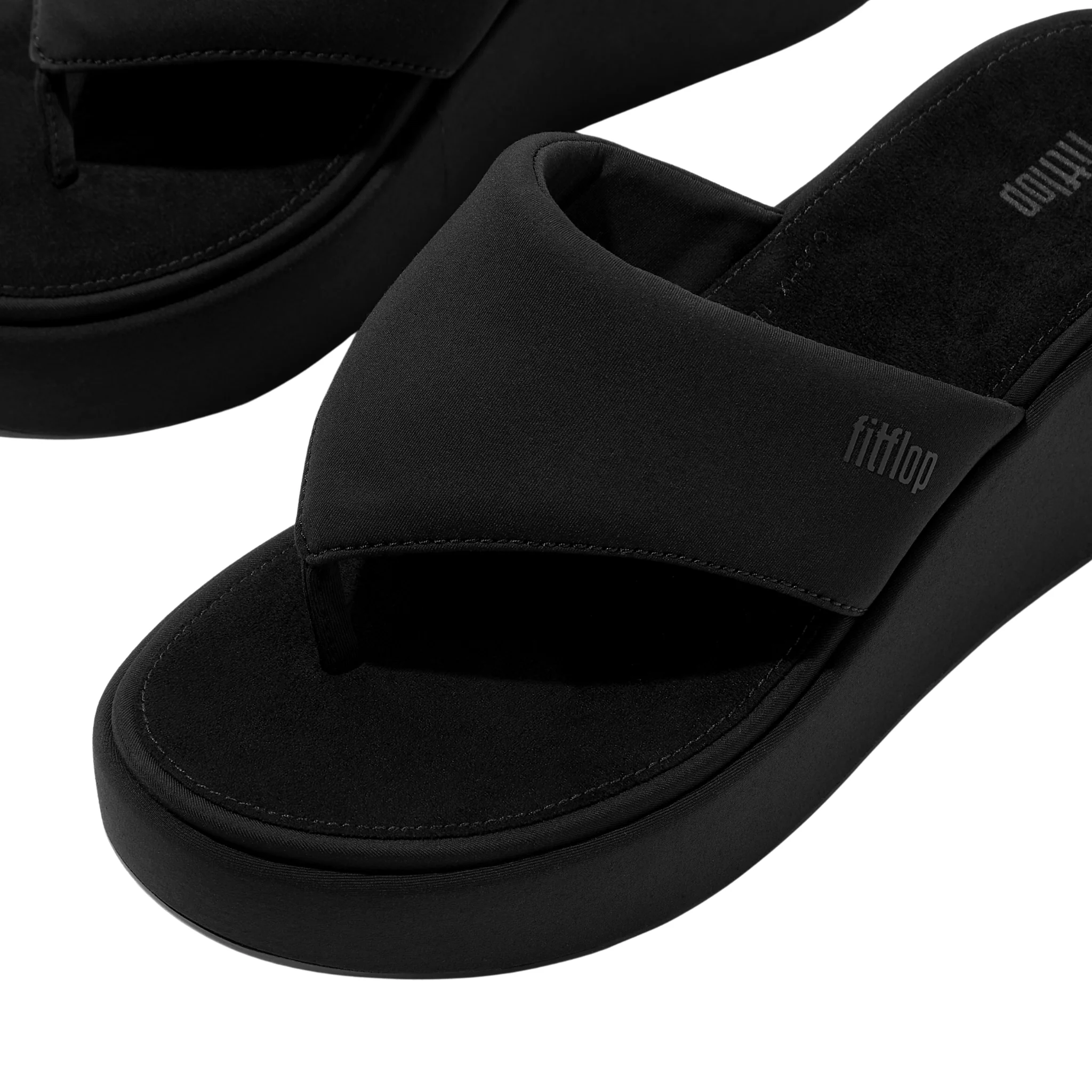 Womens FitFlop Black Platfforms Wedge Toe-Post Sandals - Image 3