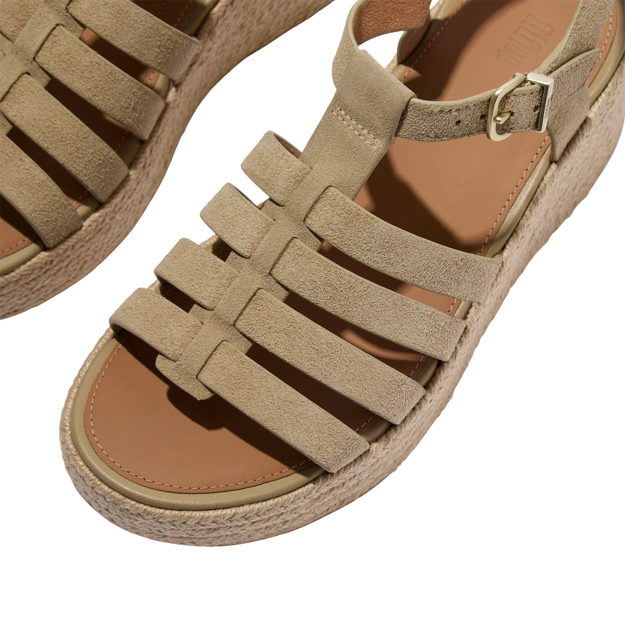 Womens FitFlop Cappuccino Suede Platfforms Fisherman Wedge Sandals - Image 3