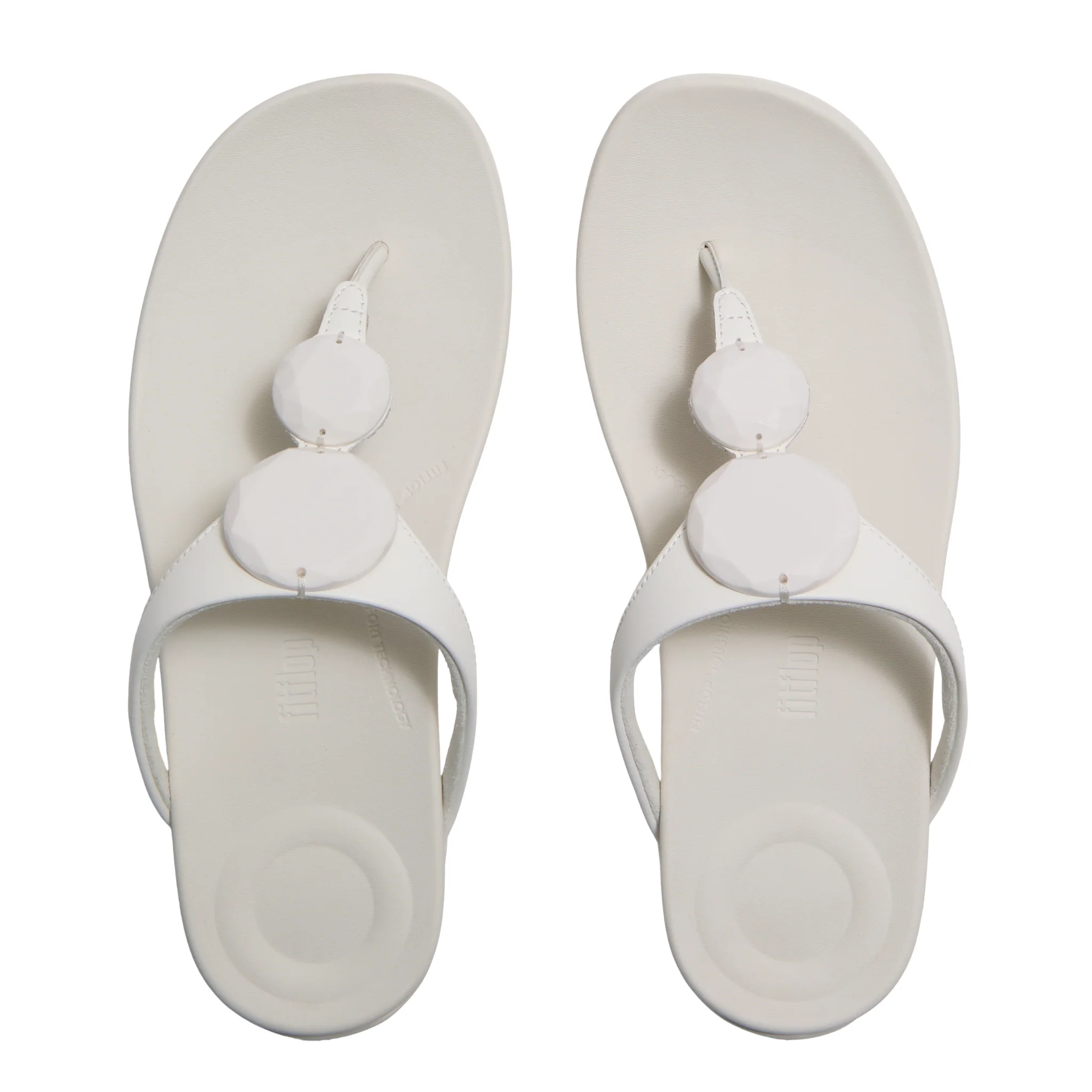 Womens FitFlop Cream Solay Glossy-Disc Toe-Post Sandals - Image 2