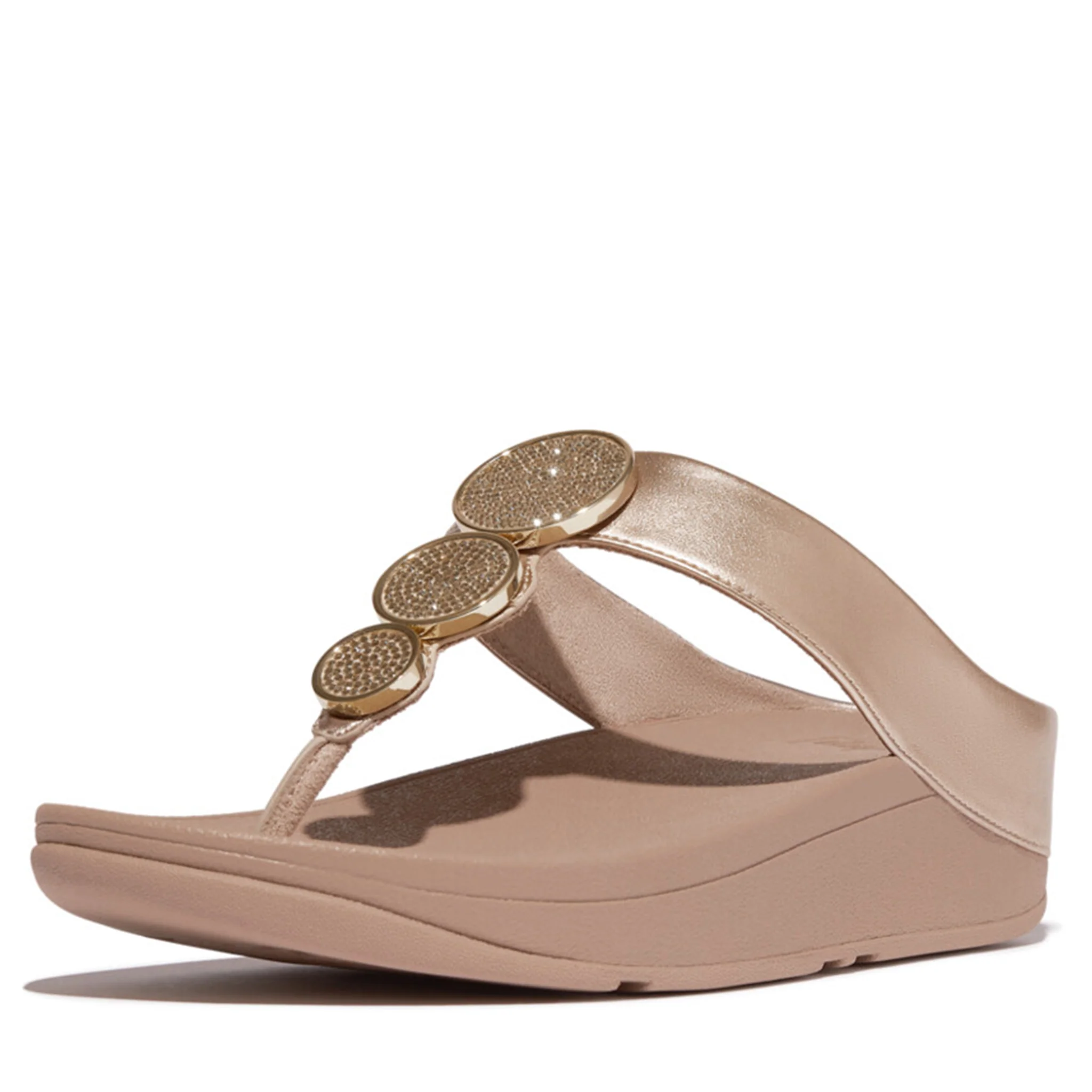 Womens FitFlop Metallic Latte Beige Halo Bead-Circle Toe Post Sandals - Image 3