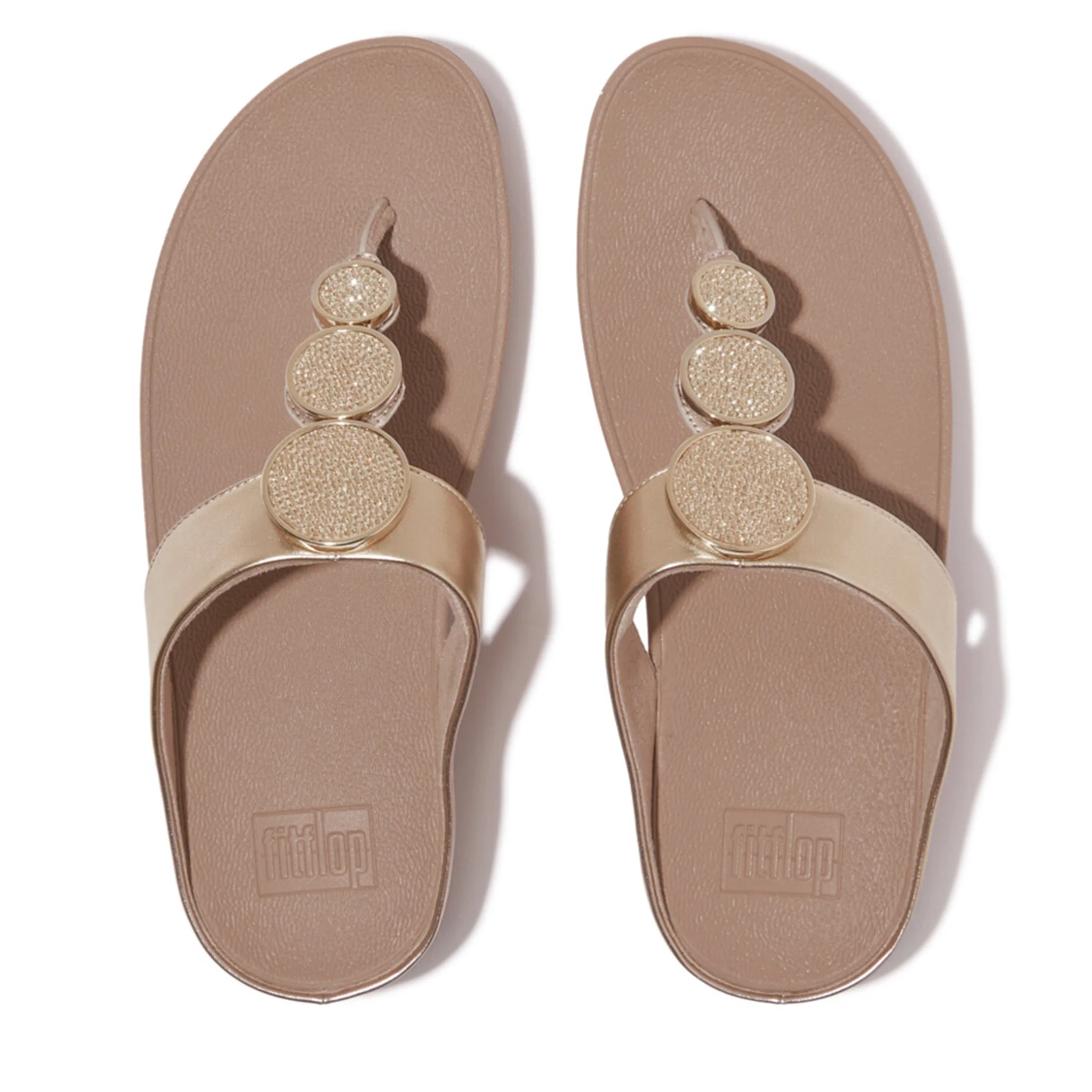 Womens FitFlop Metallic Latte Beige Halo Bead-Circle Toe Post Sandals - Image 4