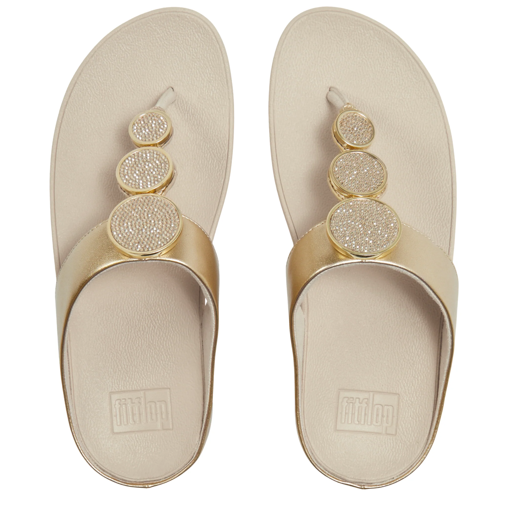 Womens FitFlop Platino Halo Bead-Circle Metallic Toe-Post Sandals - Image 3