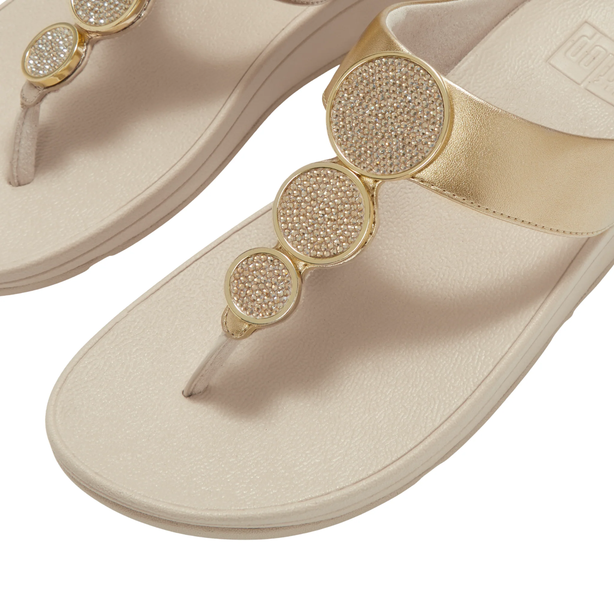 Womens FitFlop Platino Halo Bead-Circle Metallic Toe-Post Sandals - Image 4