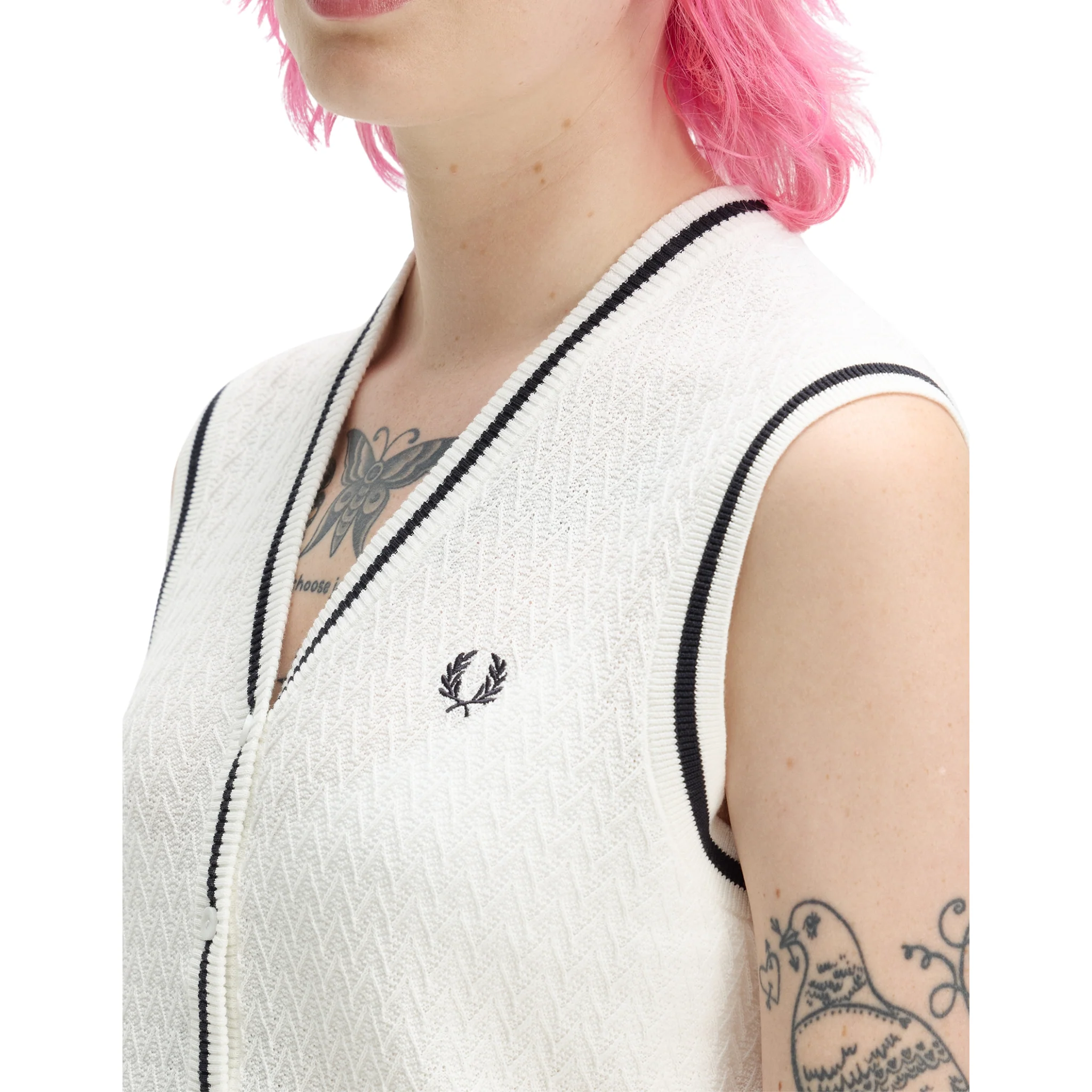 Womens Fred Perry Snow White Button Knitted Tank Top - Image 3