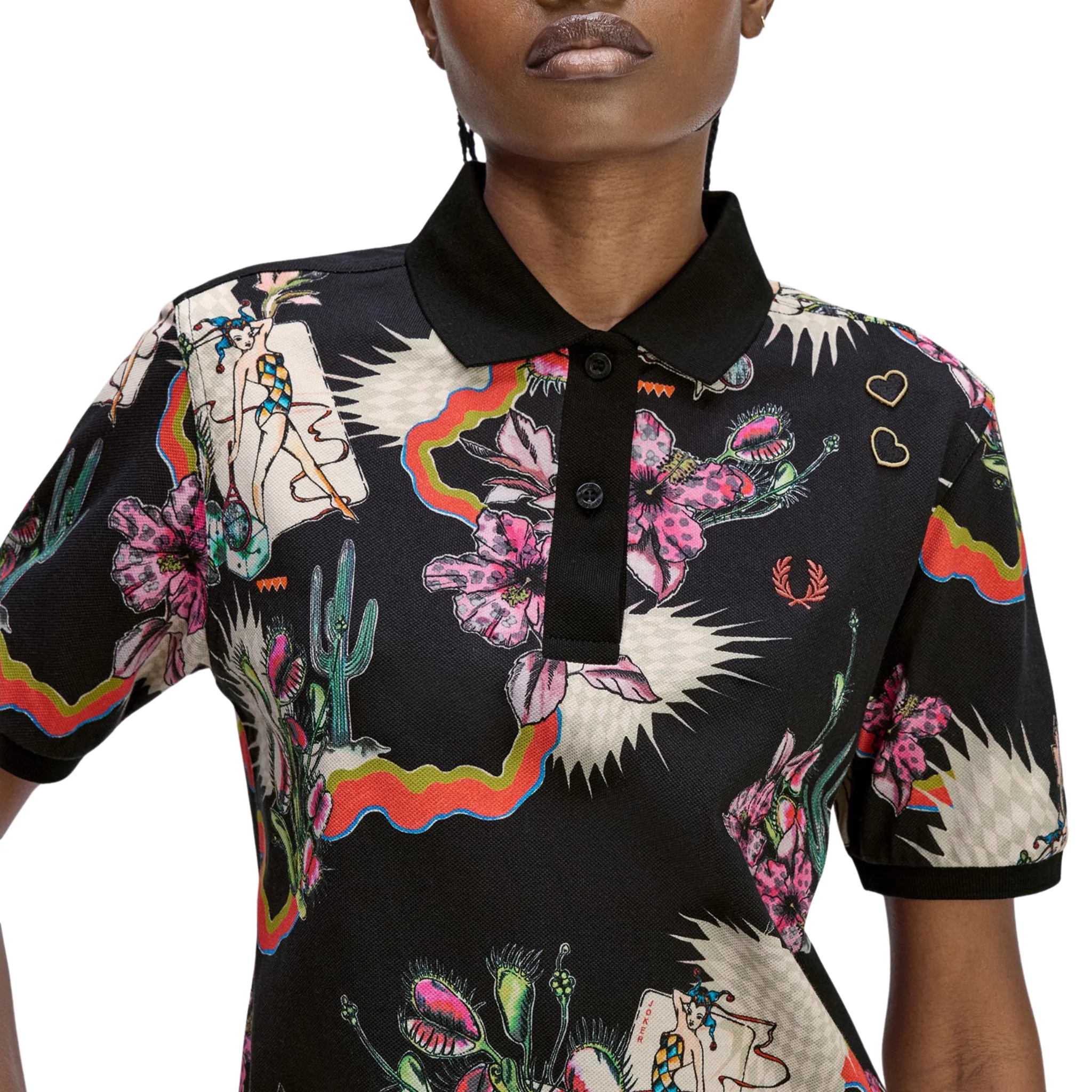 Womens Fred Perry x  Amy Winehouse Black Printed S/s Polo Shirt - Image 3