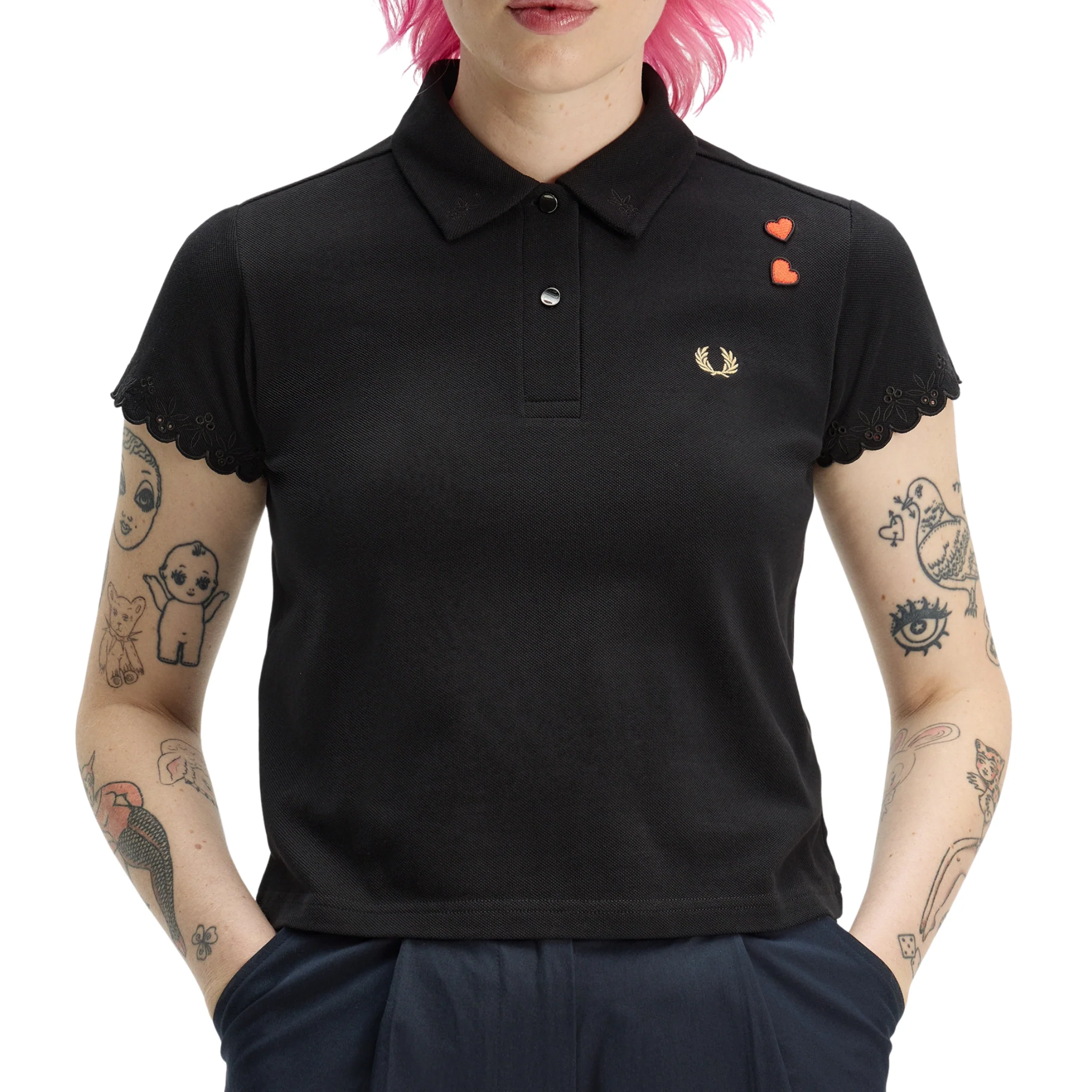 Womens Fred Perry x AW Black Embroidered Detail S/s Polo Shirt - Image 4