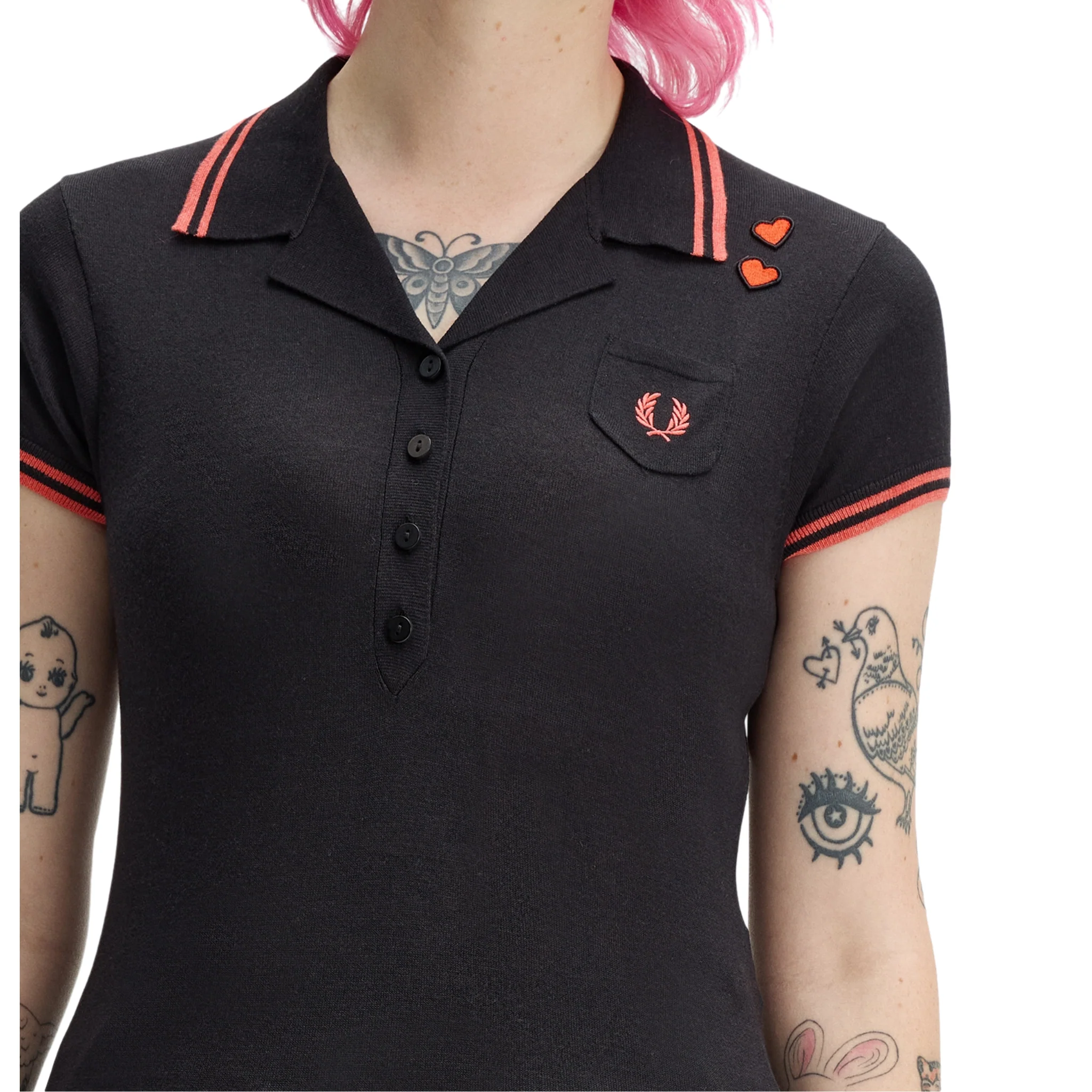 Womens Fred Perry x AW Black Pocket Detail Knitted Polo Shirt - Image 3