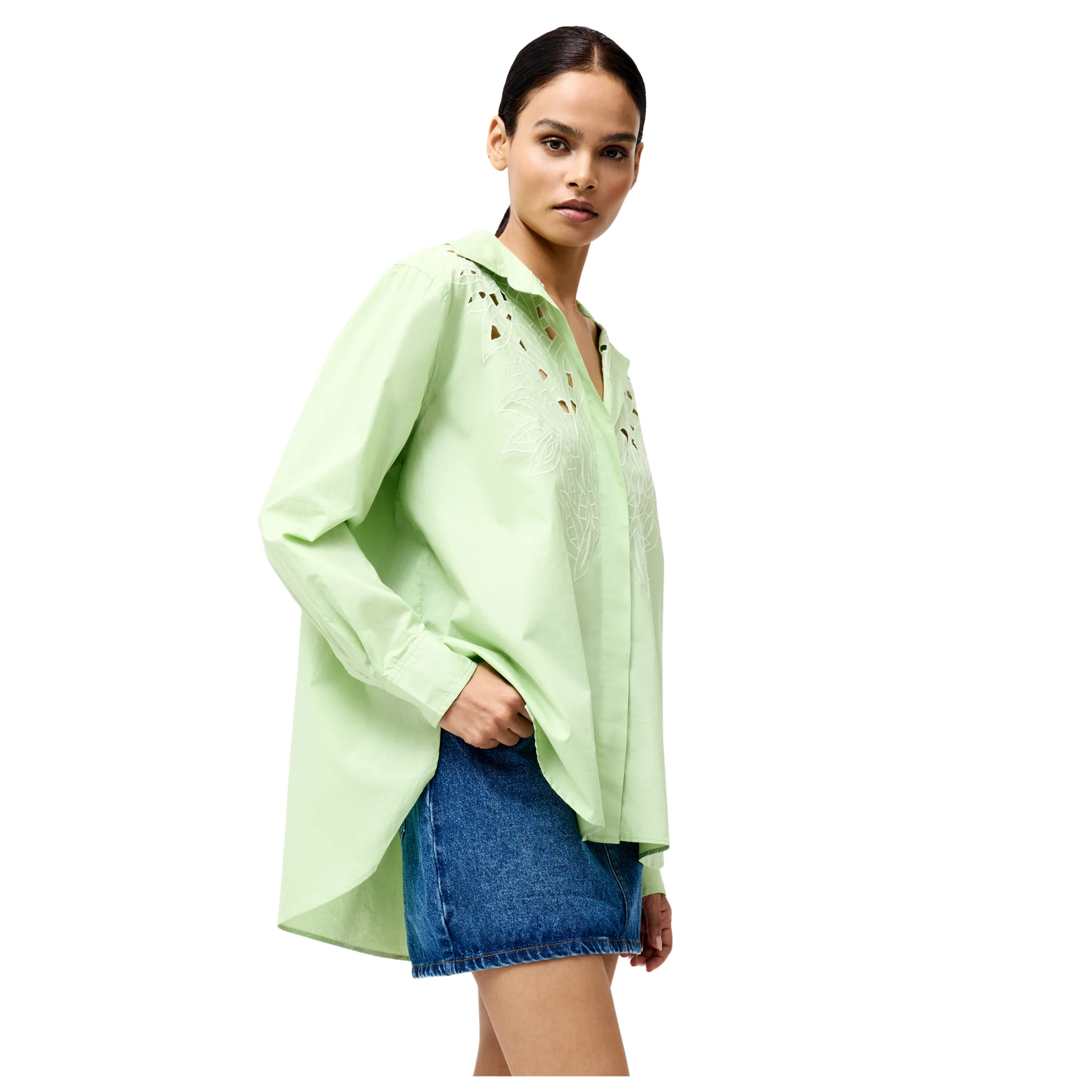 Womens French Connection Apple Green Cambria Cotton Broderie Shirt - Image 4