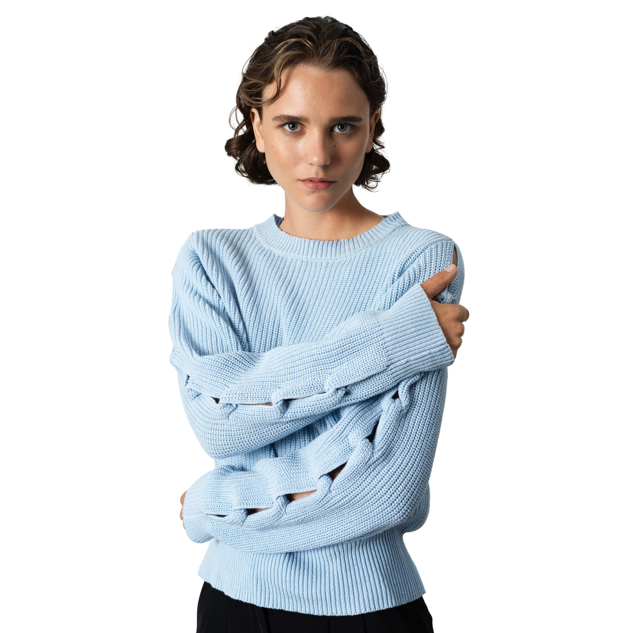 Womens French Connection Arctic Blue Glinda Braided Sleeve Jumper - Image 2