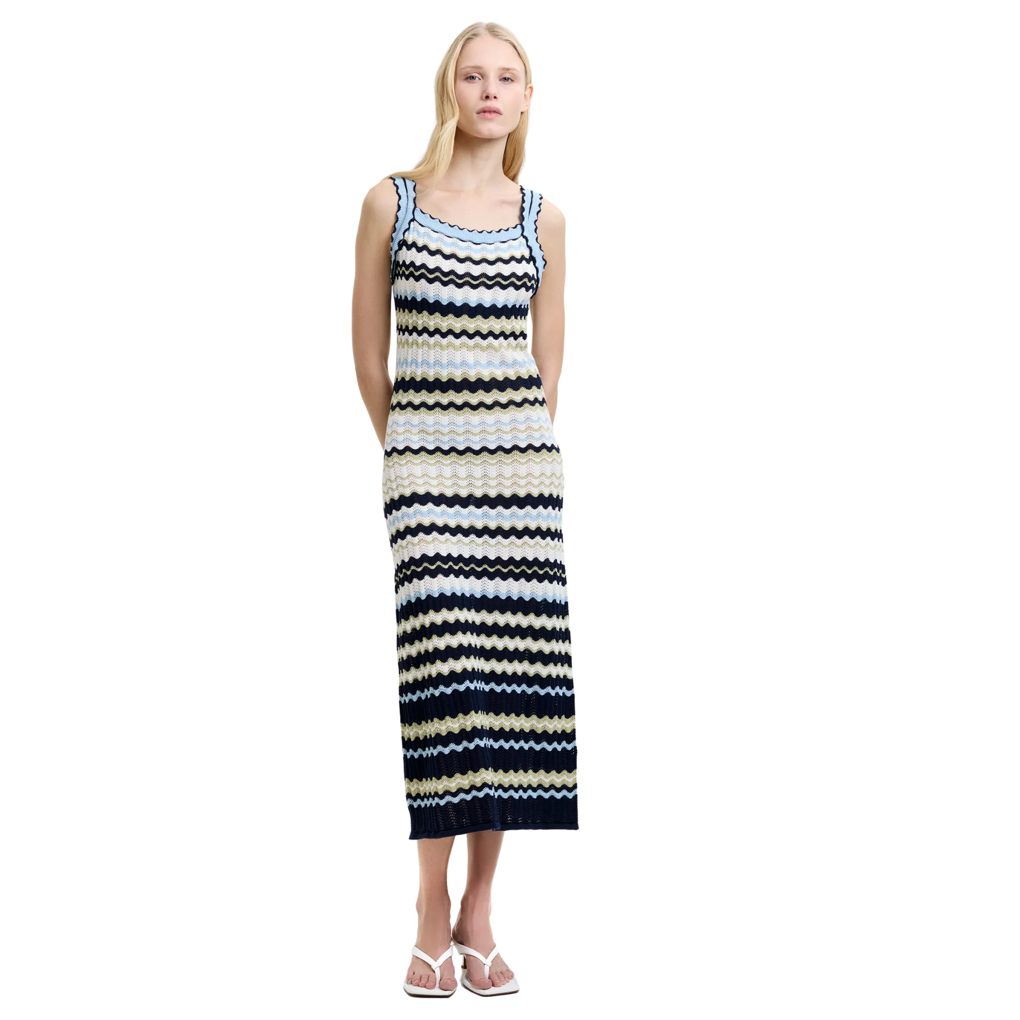 Womens French Connection Blue/White London Knit Midi Dress - Image 2