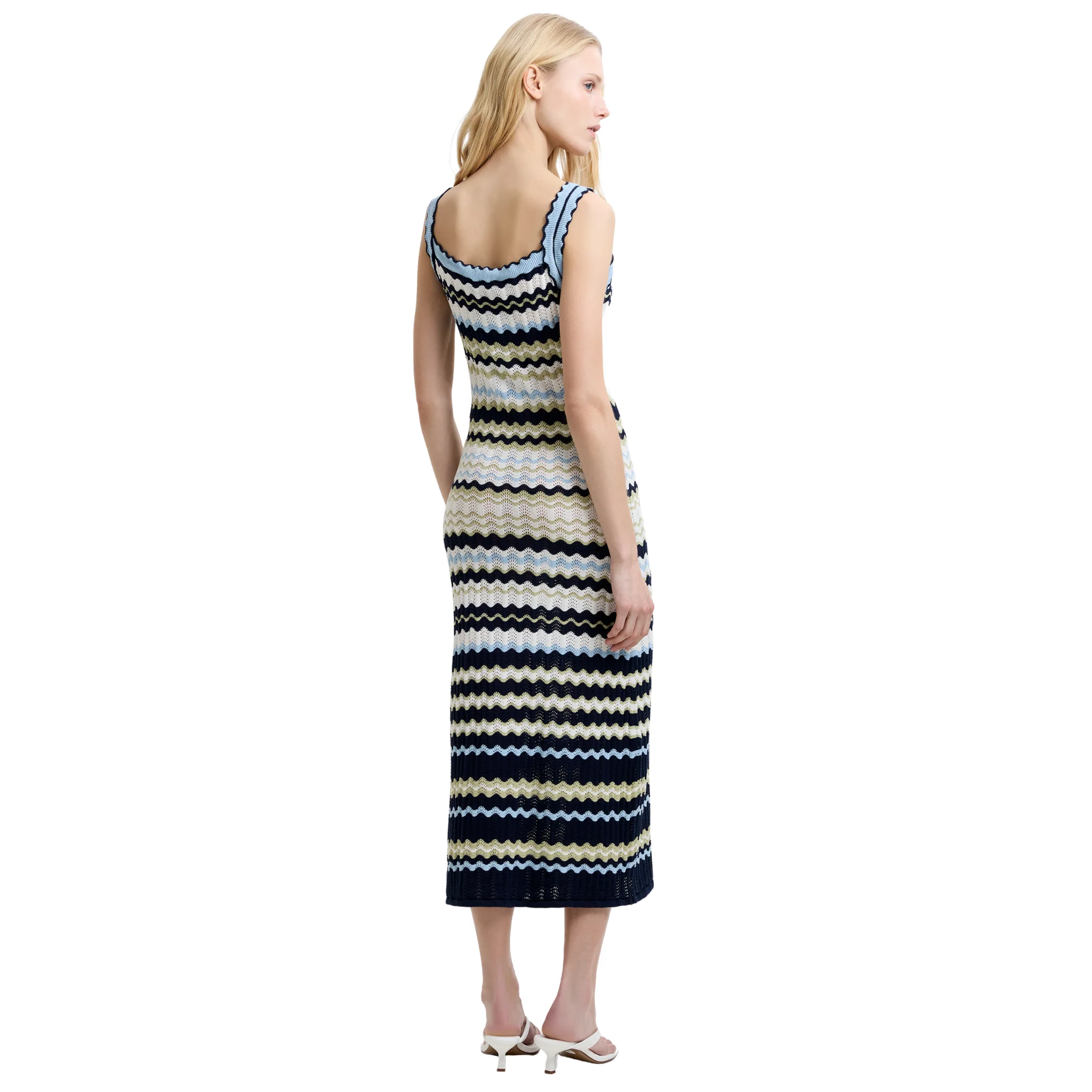 Womens French Connection Blue/White London Knit Midi Dress - Image 3