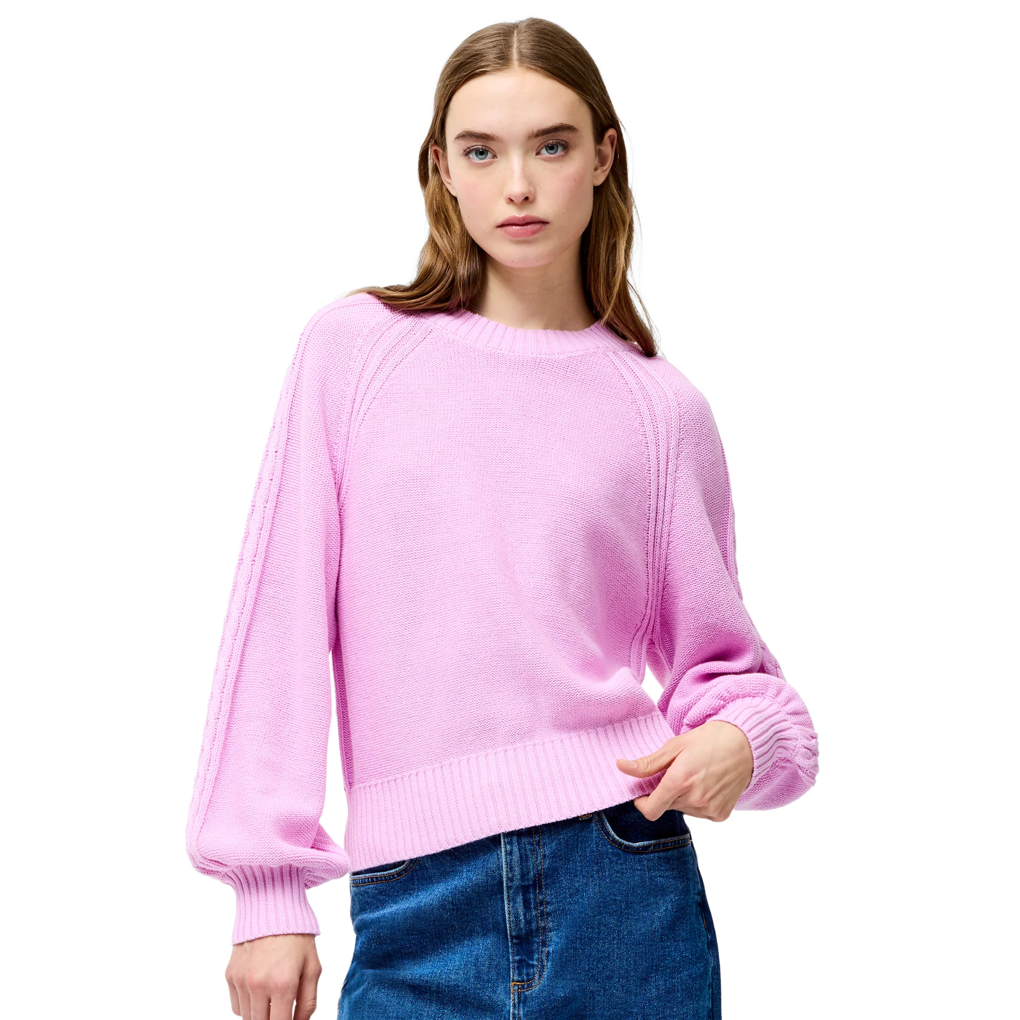 Womens French Connection Bubblegum Pink Lily Cable Sleeve Jumper - Image 3