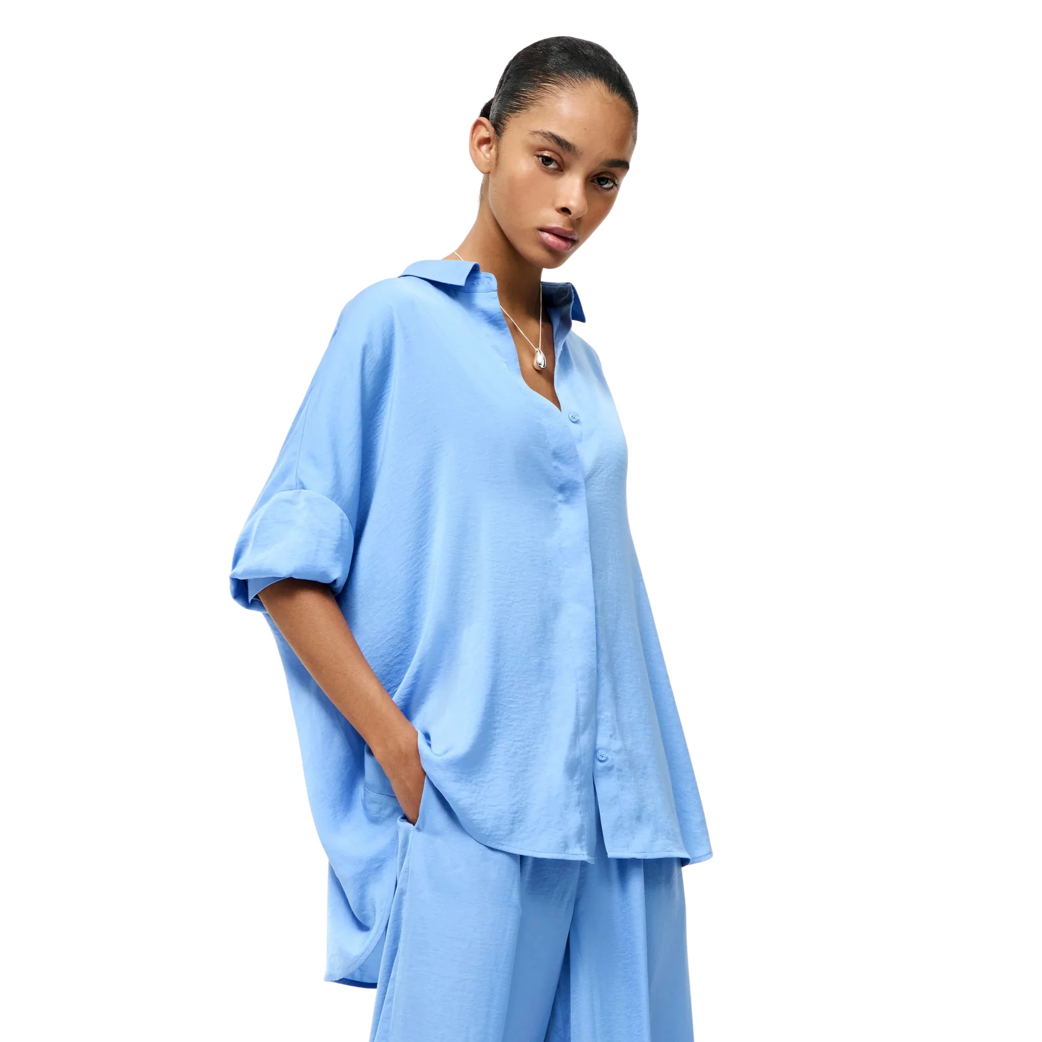 Womens French Connection Cornflower Blue Damasco Air Flow L/s Shirt - Image 2