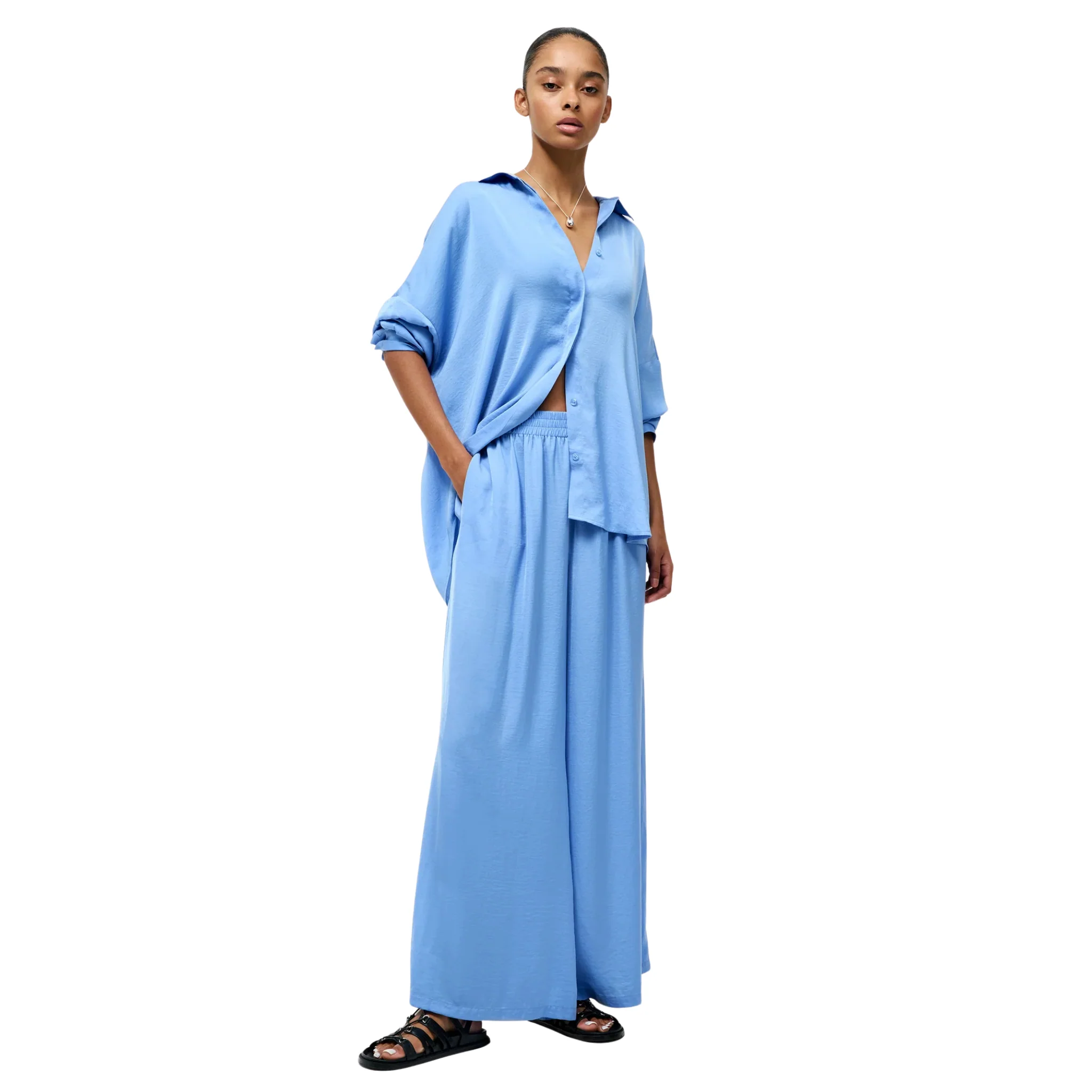 Womens French Connection Cornflower Blue Damasco Air Flow Wide Trousers - Image 3