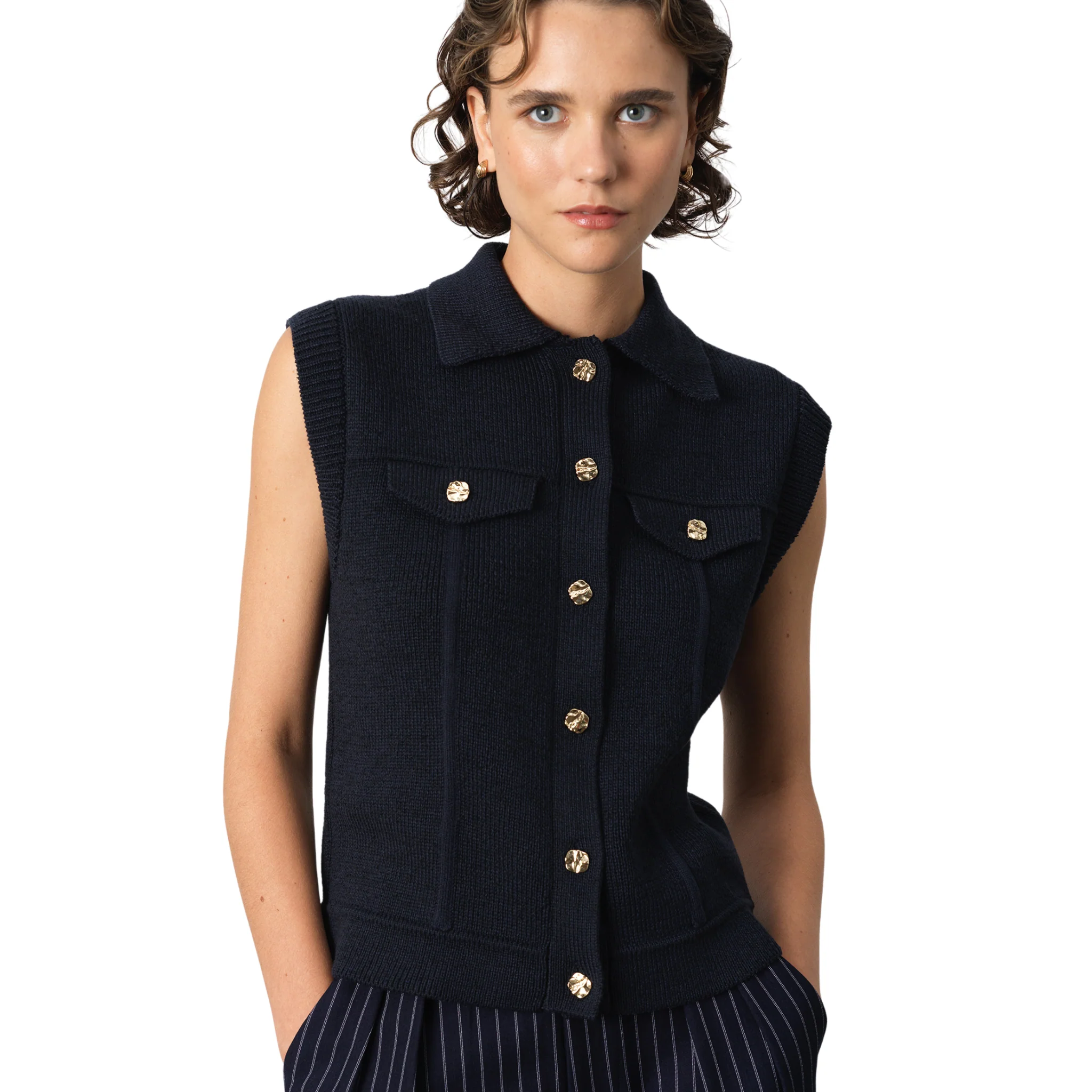 Womens French Connection Indigo Roland Collared Knitted Vest - Image 2