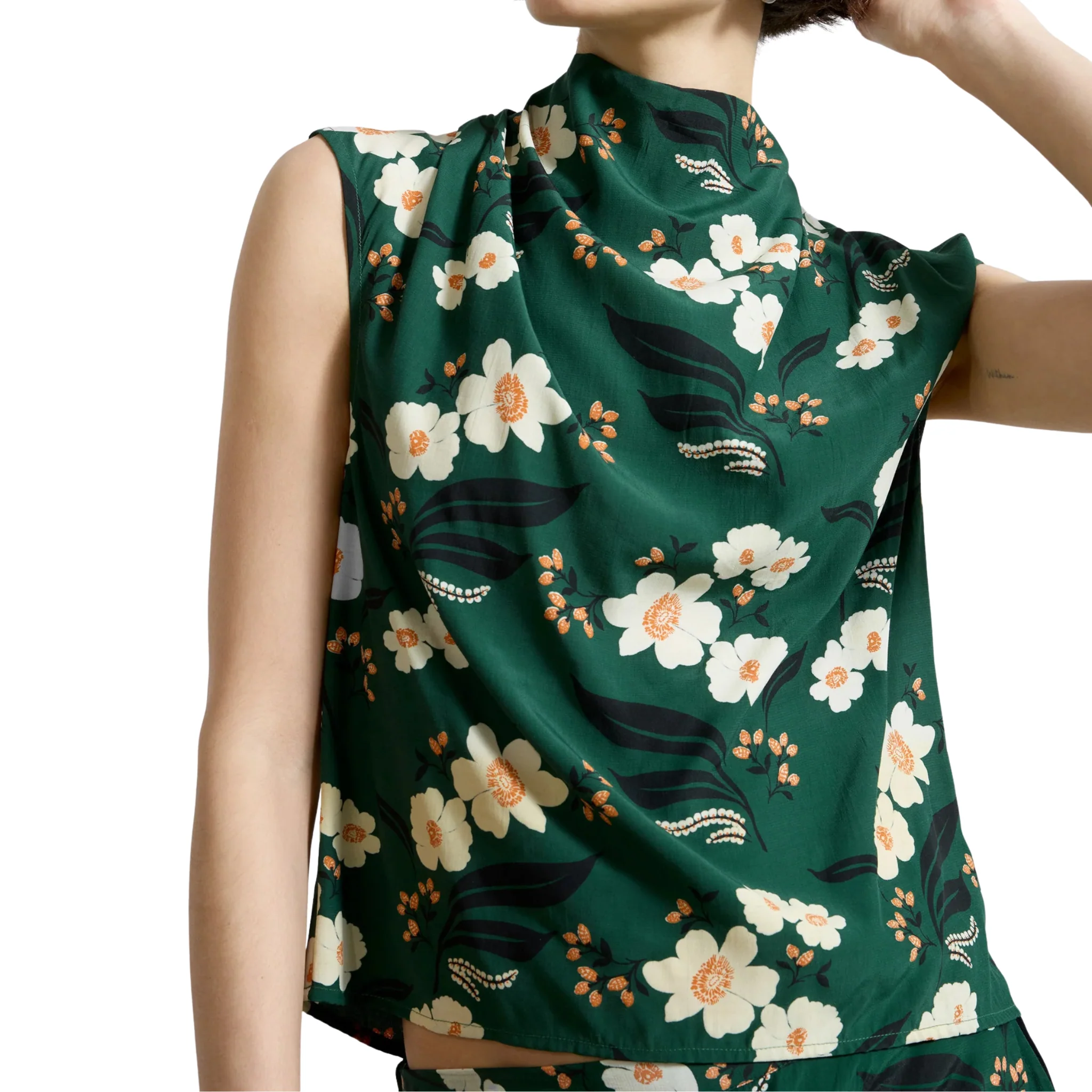 Womens French Connection Jade Green Rhian Printed Draped Sleeveless Top - Image 2