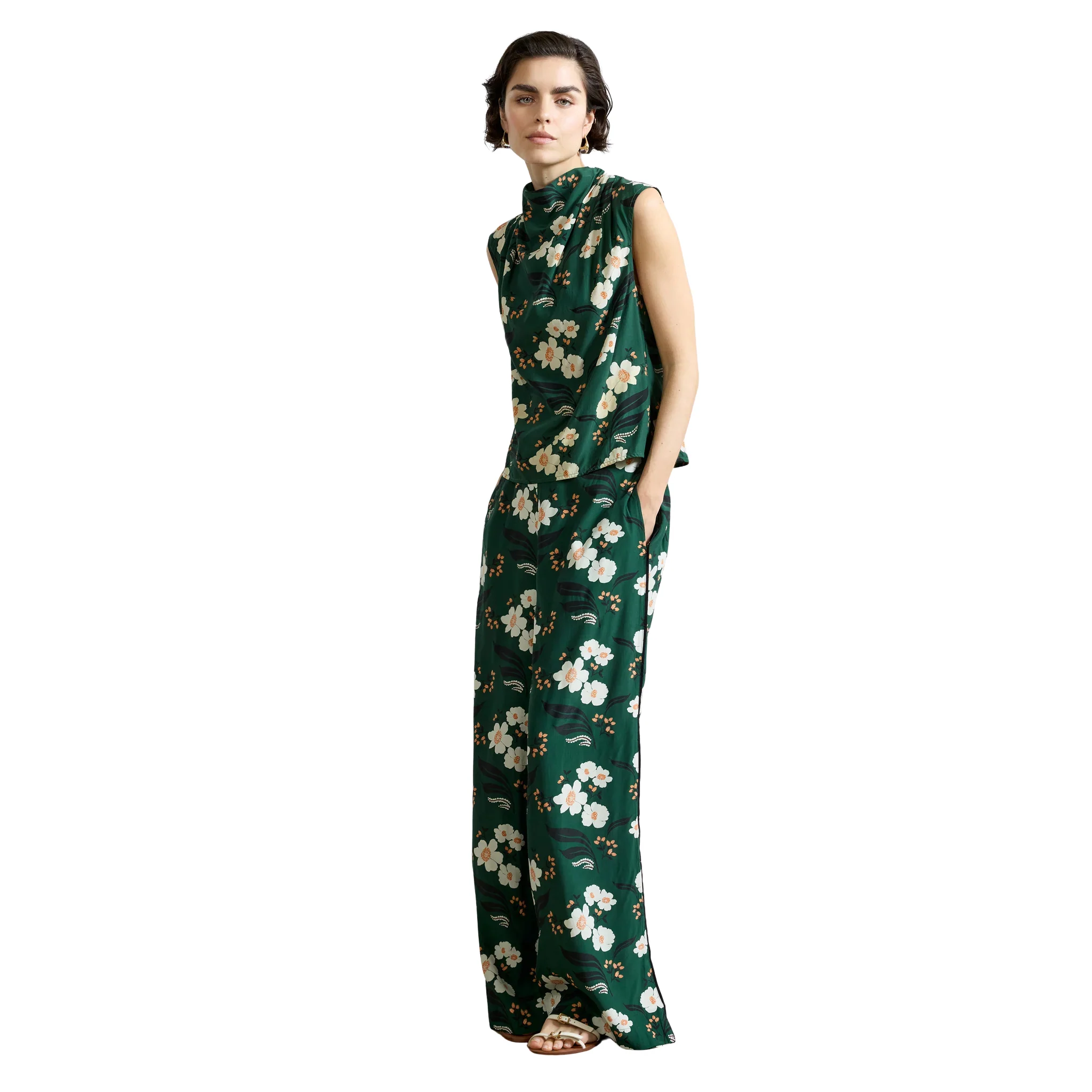 Womens French Connection Jade Green Rhian Printed Trousers - Image 3