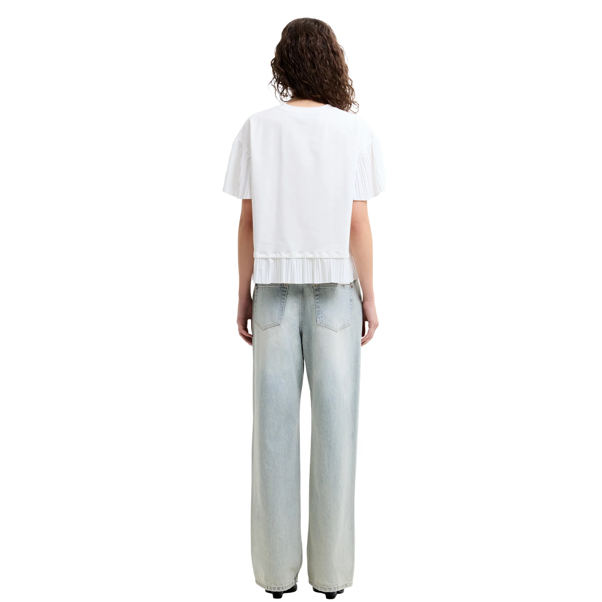 Womens French Connection Linen White Rallie Plisse Trim S/s T Shirt - Image 4