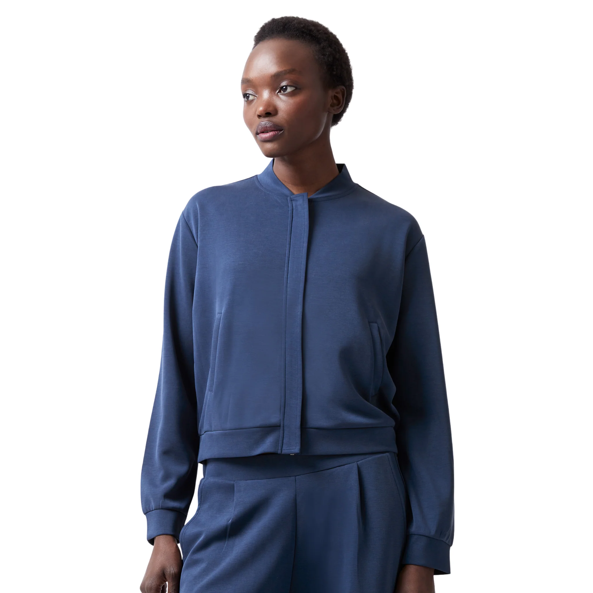 Womens French Connection Midnight Blue Wren Zip Bomber Jacket - Image 3
